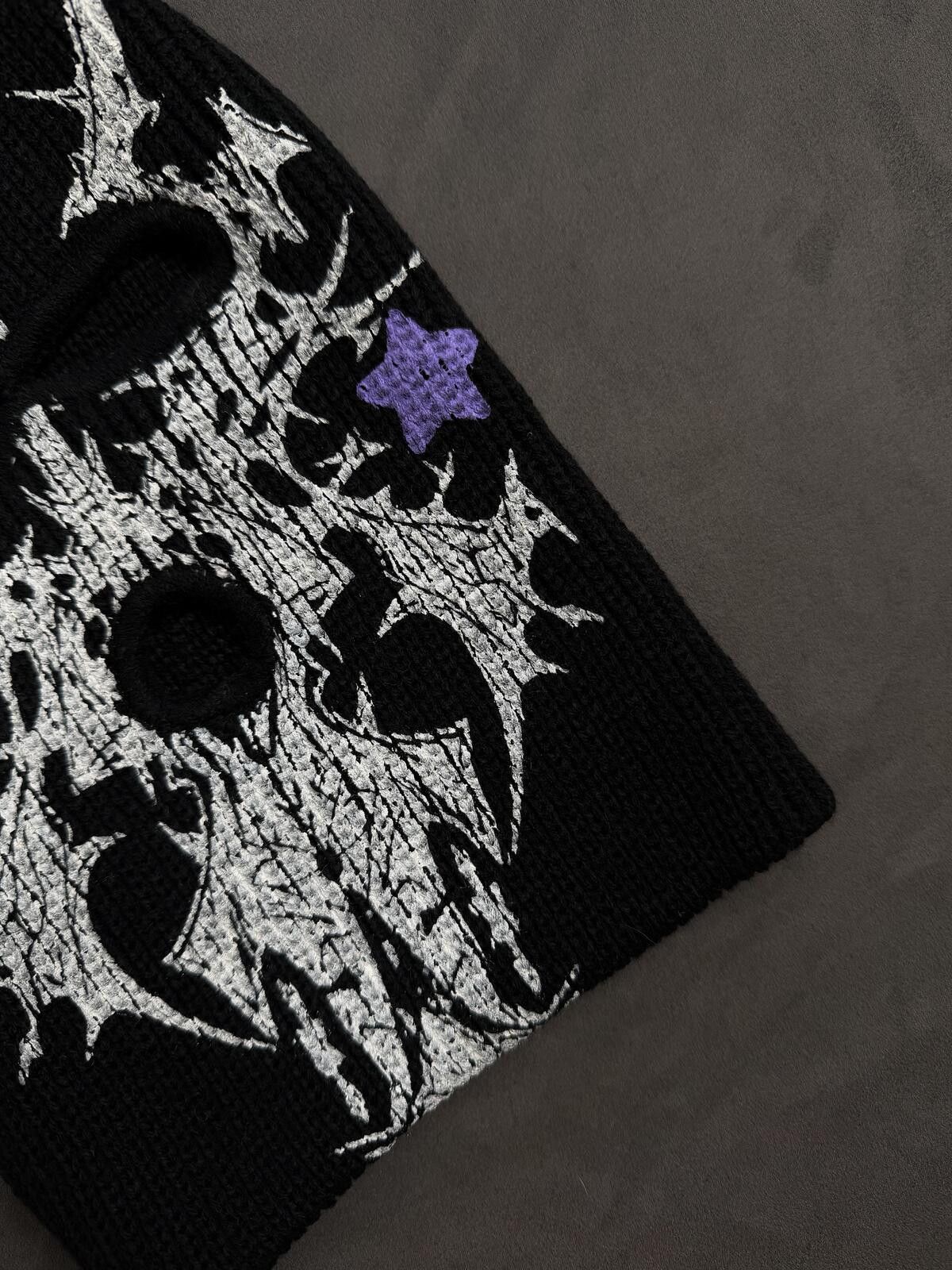 Japanese Brand Distressed Skull Balaclava Purple Stars Balaclava Ski Mask Size ONE SIZE - 3 Thumbnail