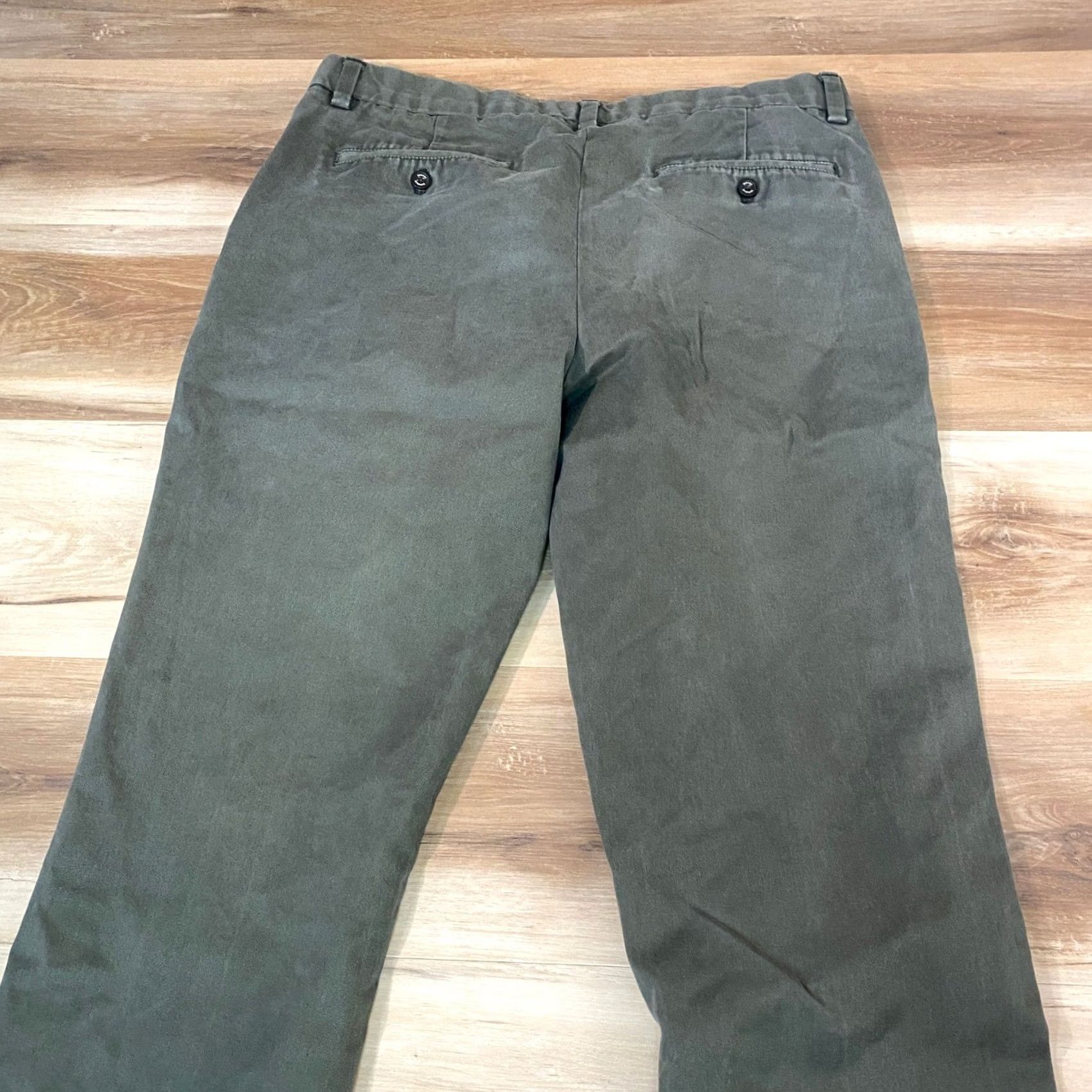Banana Republic Banana Republic Aiden Chino Pants Mens 35x34 Green Slim Casual Business Travel Cotton Blend Stretch Flat Front Zip Button Closure Size US 35 - 8 Thumbnail