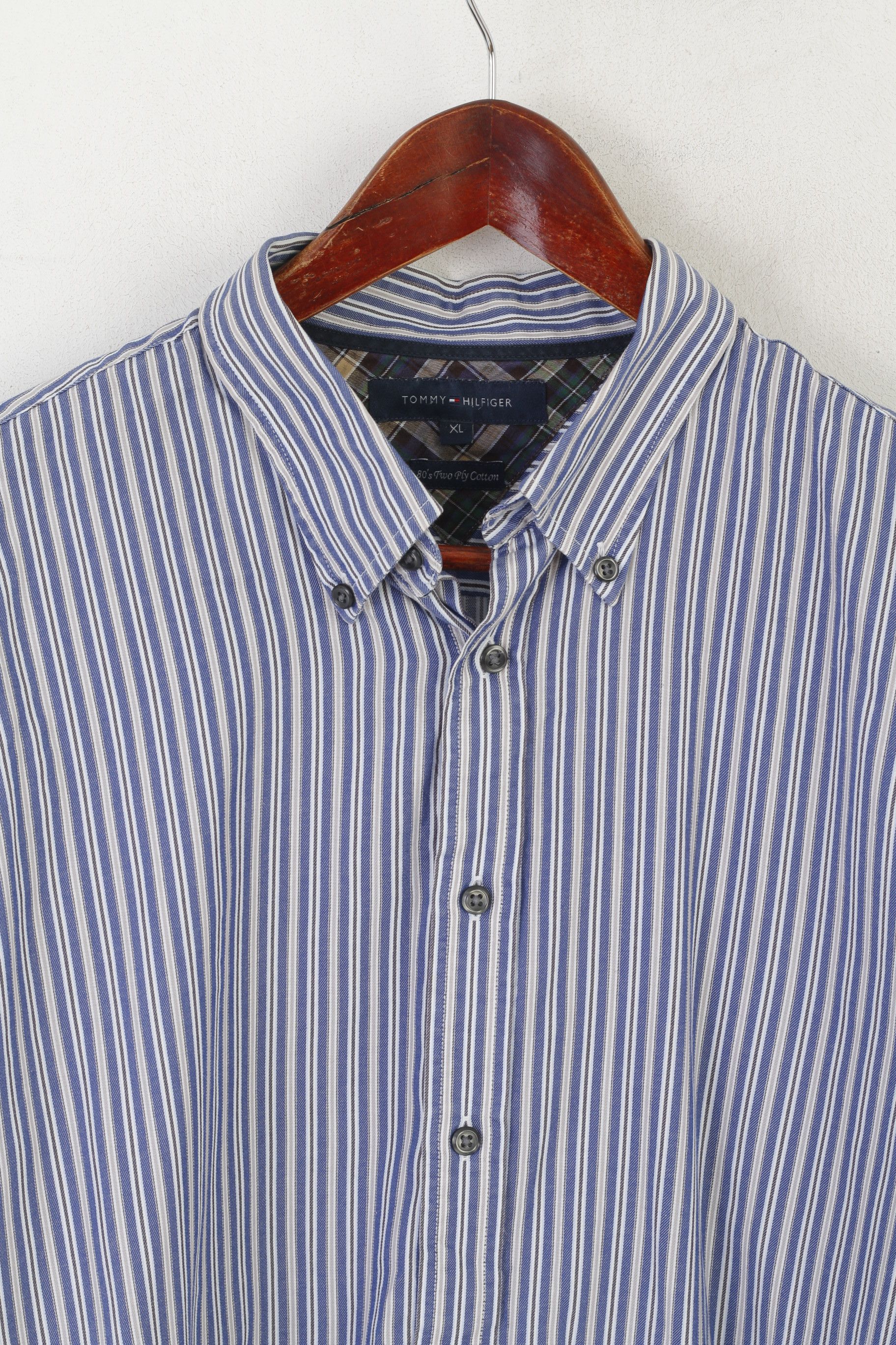 Tommy Hilfiger Tommy Hilfiger Men XL Casual Shirt Blue Cotton Striped 1617 Size US XL / EU 56 / 4 - 5 Thumbnail