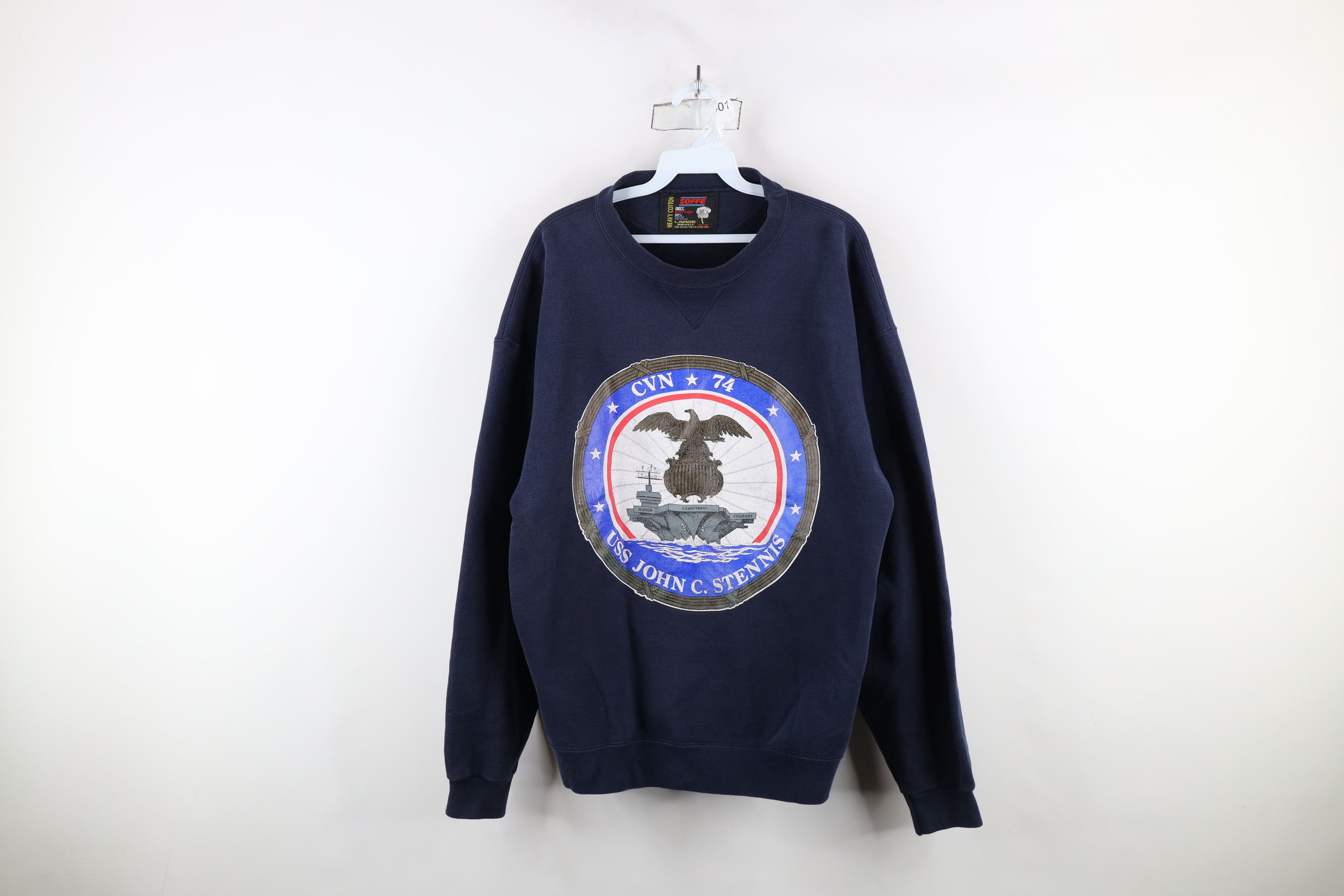 Vintage Vintage 90s John C Stennis CVN 74 War Ship Sweatshirt USA Size US L / EU 52-54 / 3 - 1 Thumbnail