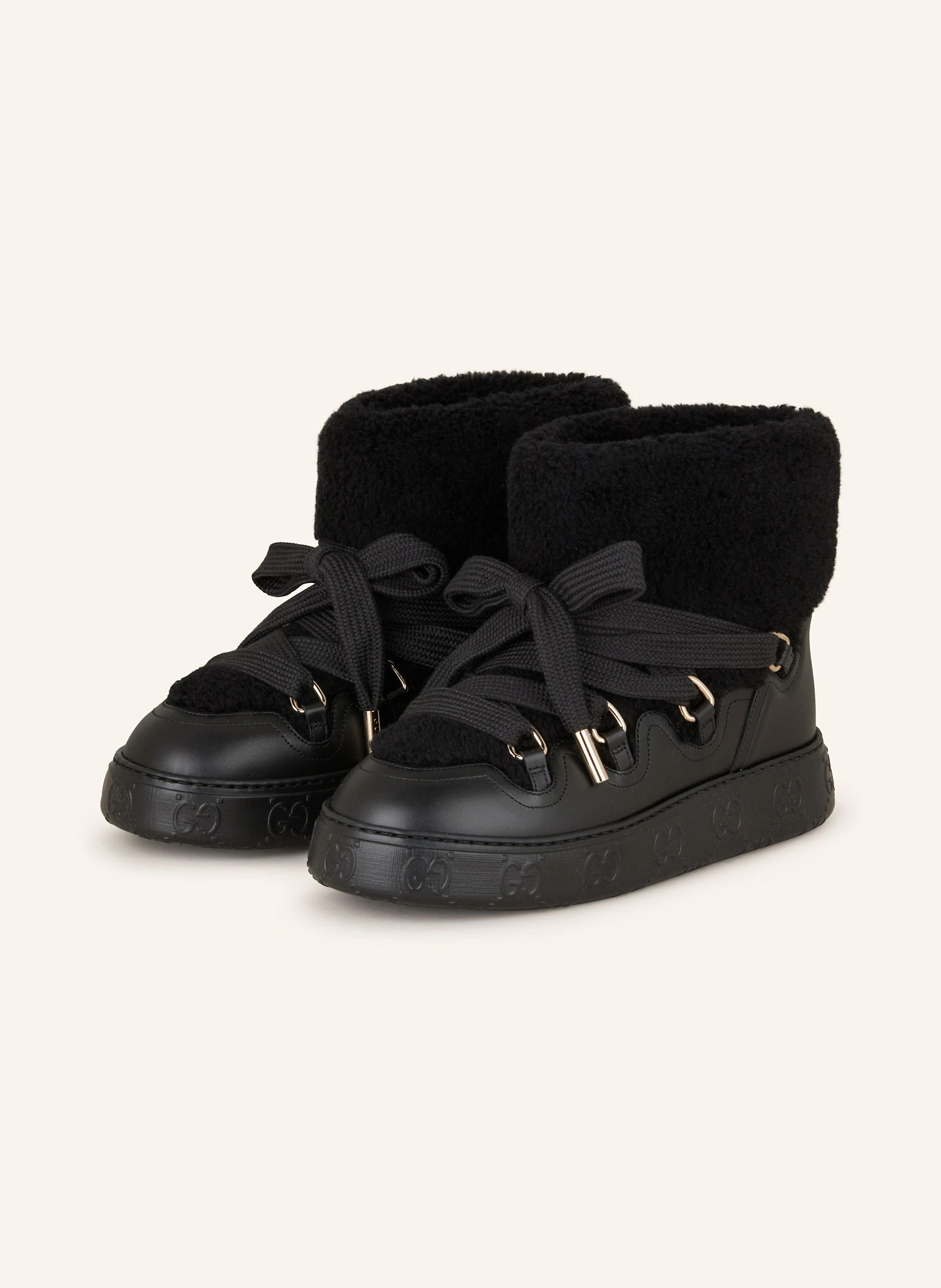 Monogram Platform Lined Shearling Boots Platform in Black