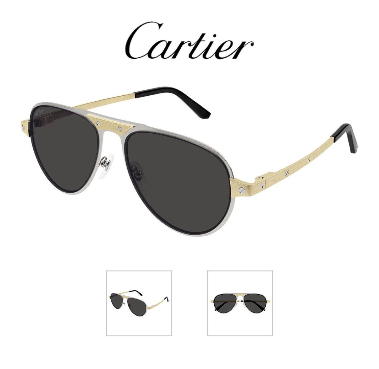 Cartier Aviator Sunglasses Ct0533s 003 1XL in Silver, Men's