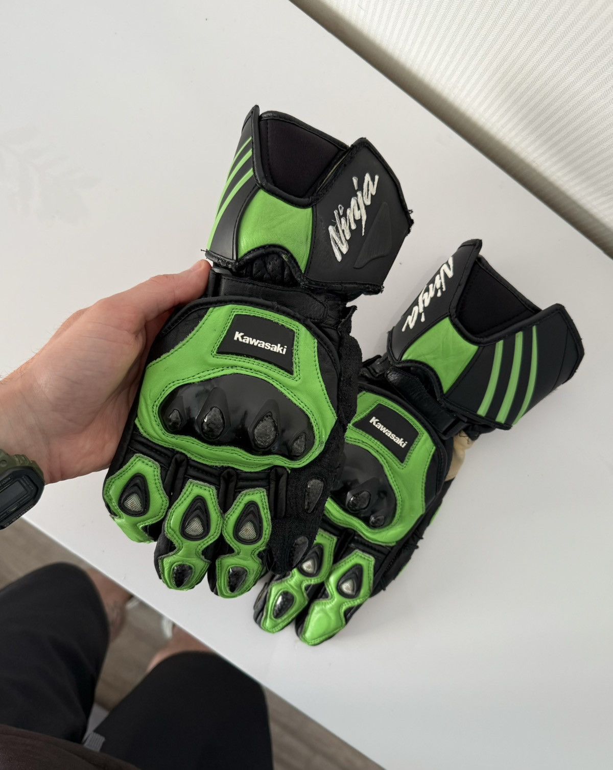 Japanese Brand Kawasaki Y2K Ninja Moto Racing Leather Hype Gloves Size ONE SIZE - 4 Thumbnail