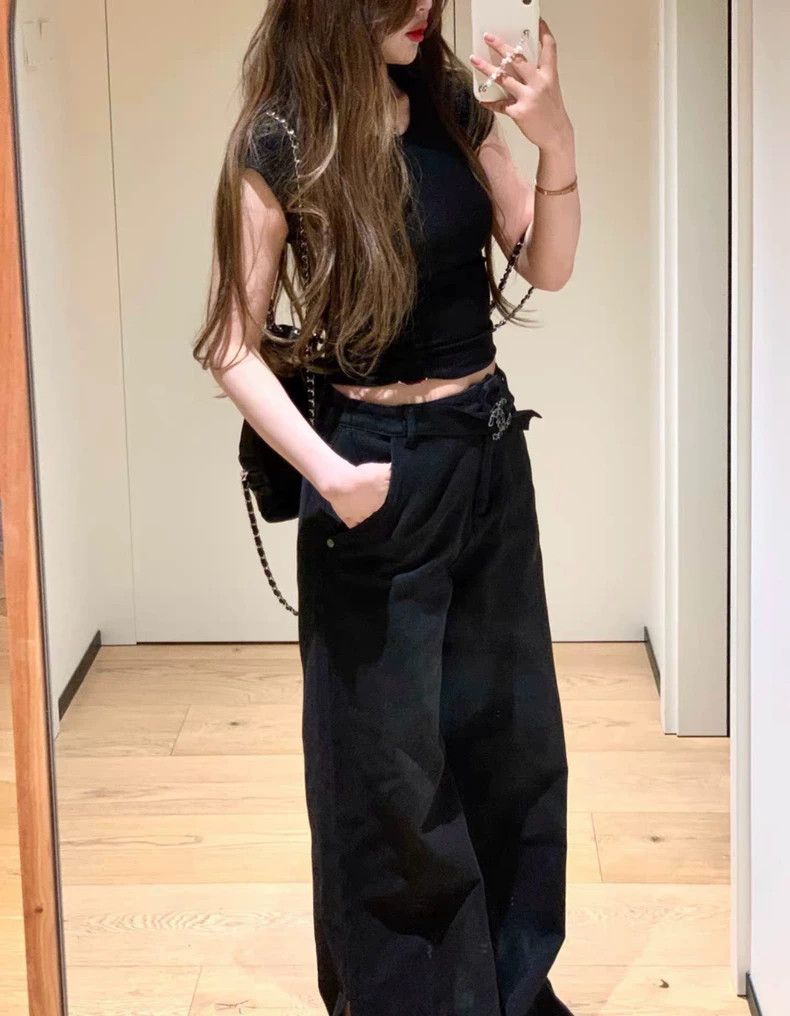 Chanel Chanel Black high-waisted denim wide-leg trousers Size 25" / US 0 / IT 36 - 8 Thumbnail