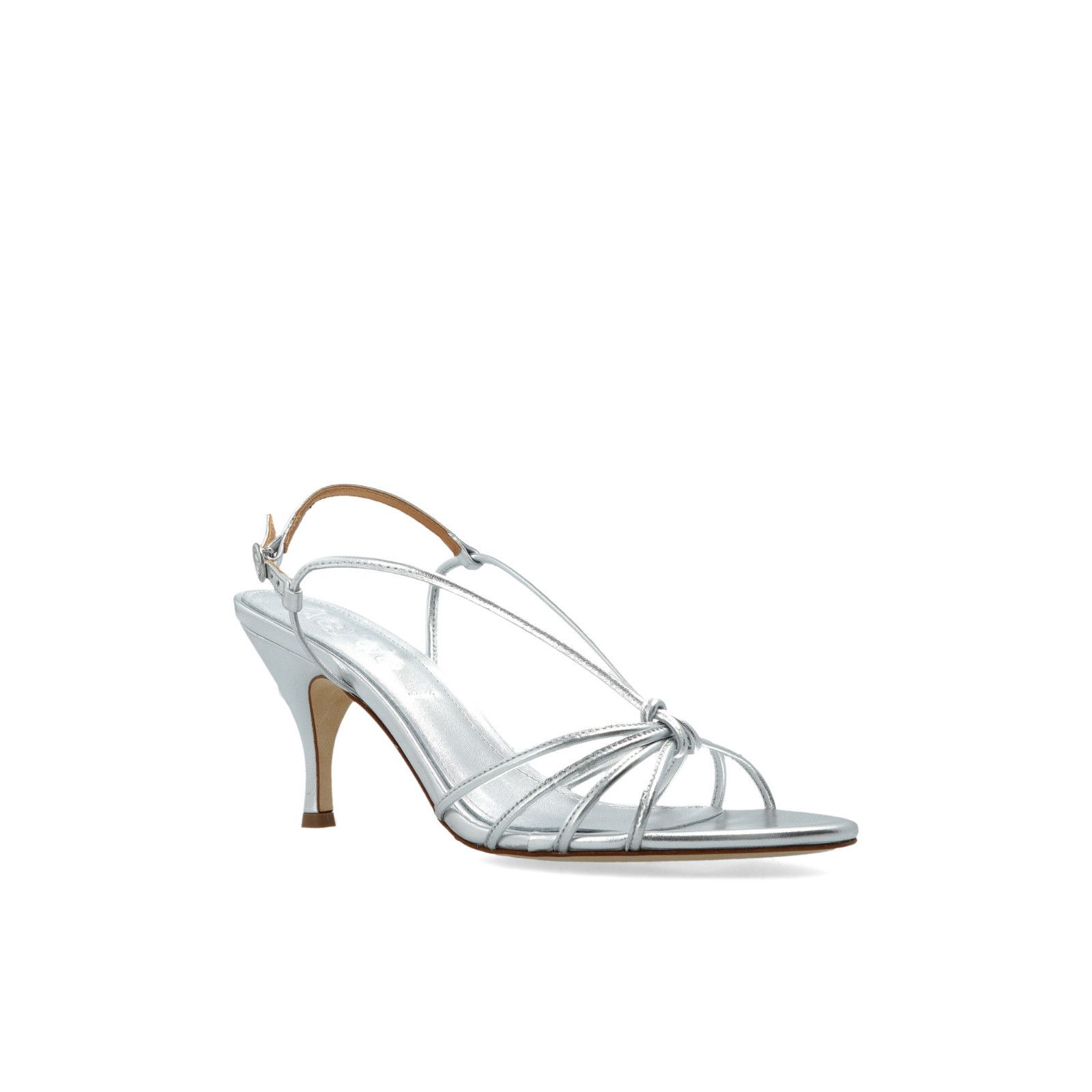 Aeyde Silver Solange Laminated Nappa Leather Heeled Sandals, Women's (Size 11) — image 2 of 5