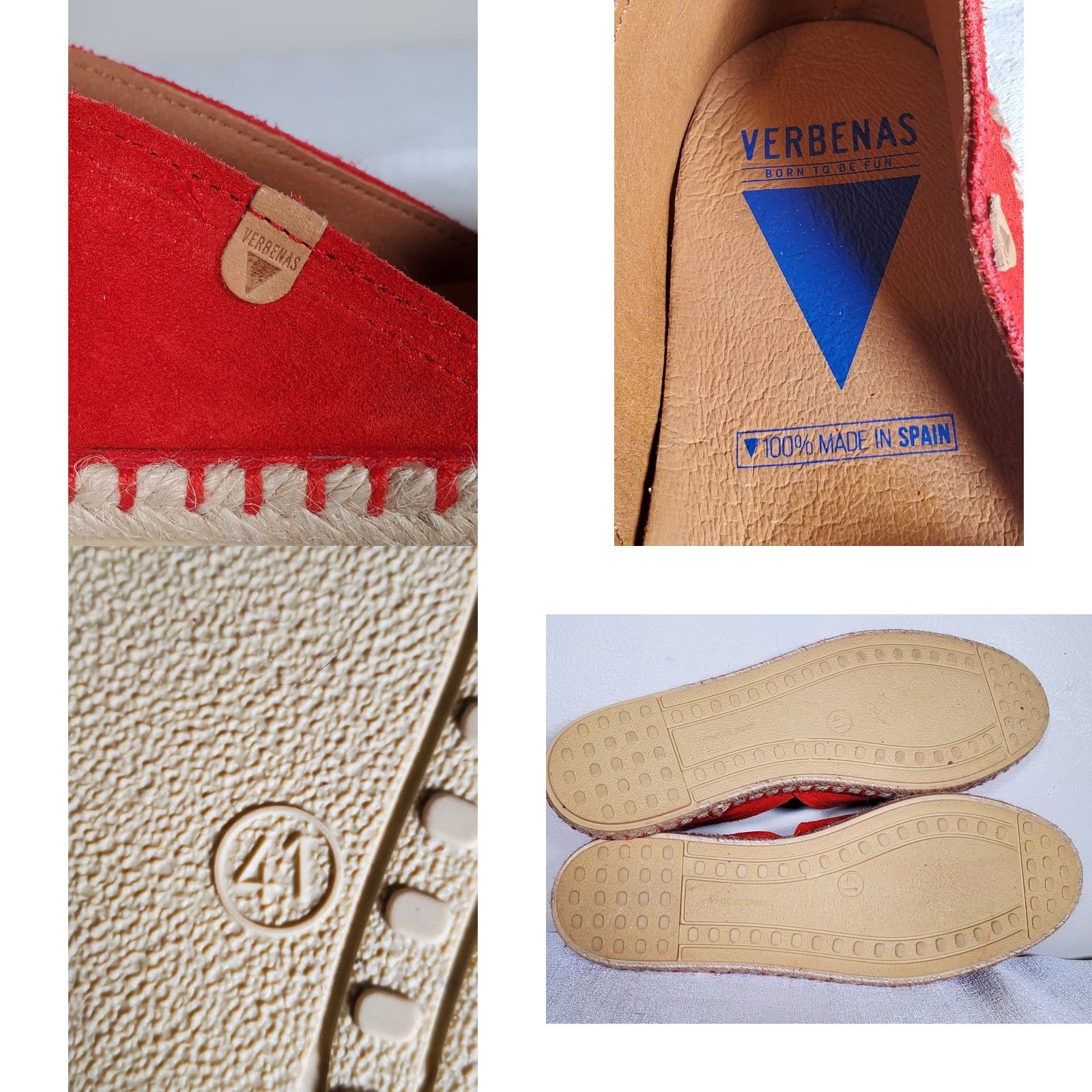 Vintage Verbenas Carmen Espadrilles Flat Women US 10.5 EU 41 Suede Leather Fire Red Slip On Jute Rubber Breathable Lightweight Size US 11 / IT 41 - 8 Thumbnail