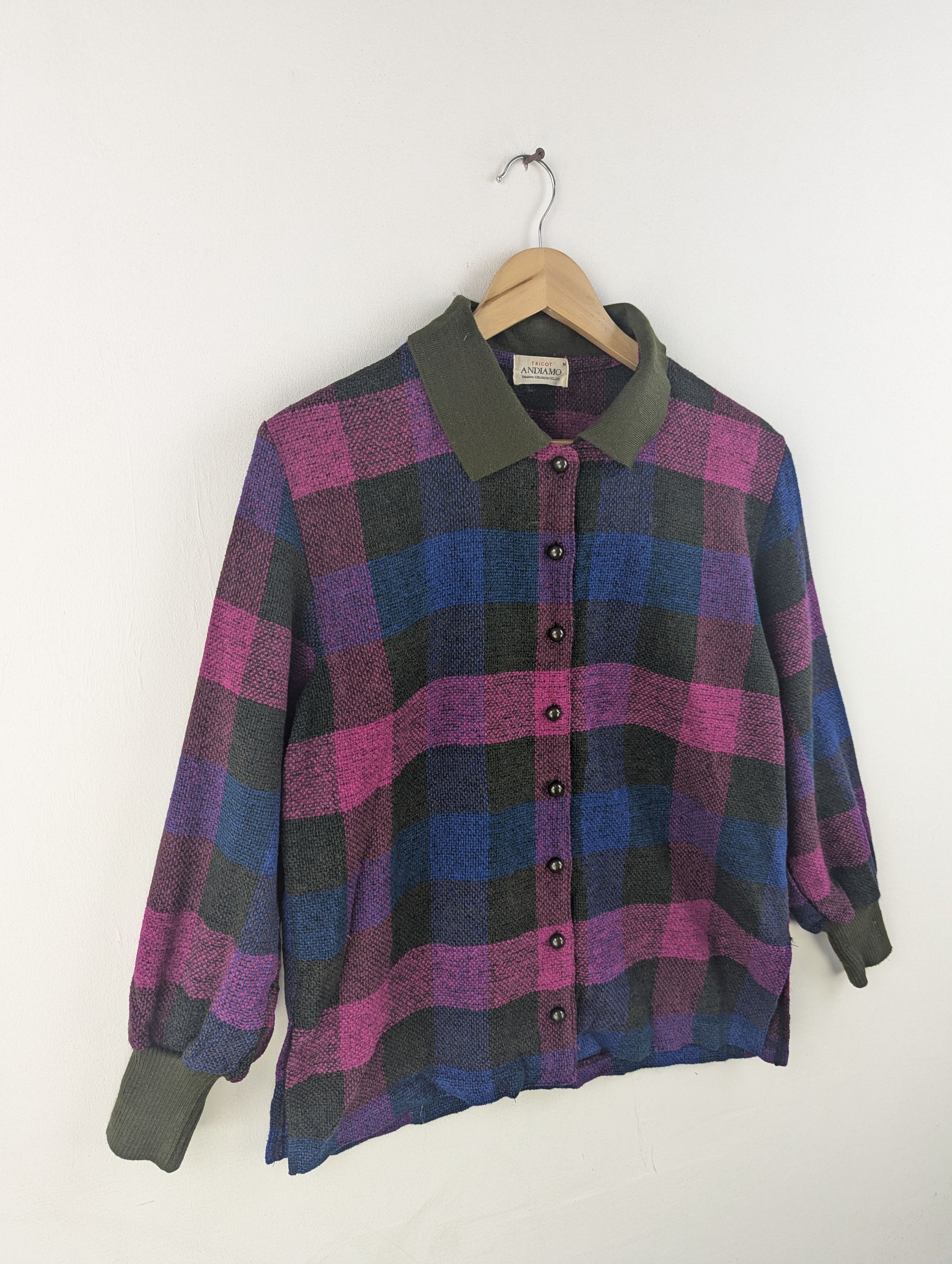 Japanese Brand × Vintage Vintage 1990s Wool Shirt Button Up Long Sleeve Checkered Size M / US 6-8 / IT 42-44 - 3 Thumbnail