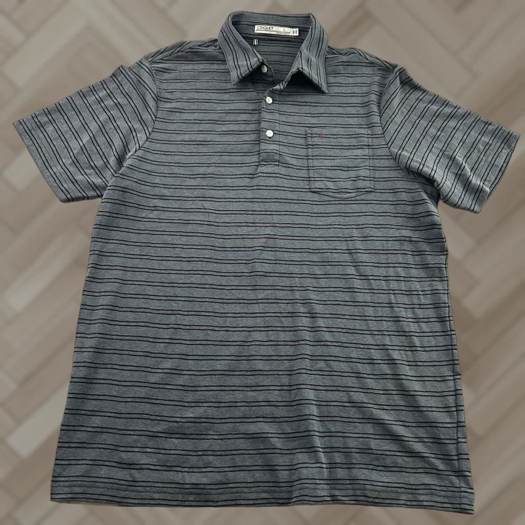 Vintage Criquet Striped Short Sleeve Button-Up Pocket Polo Shirt Men's L Blue Size US L / EU 52-54 / 3 - 1 Thumbnail