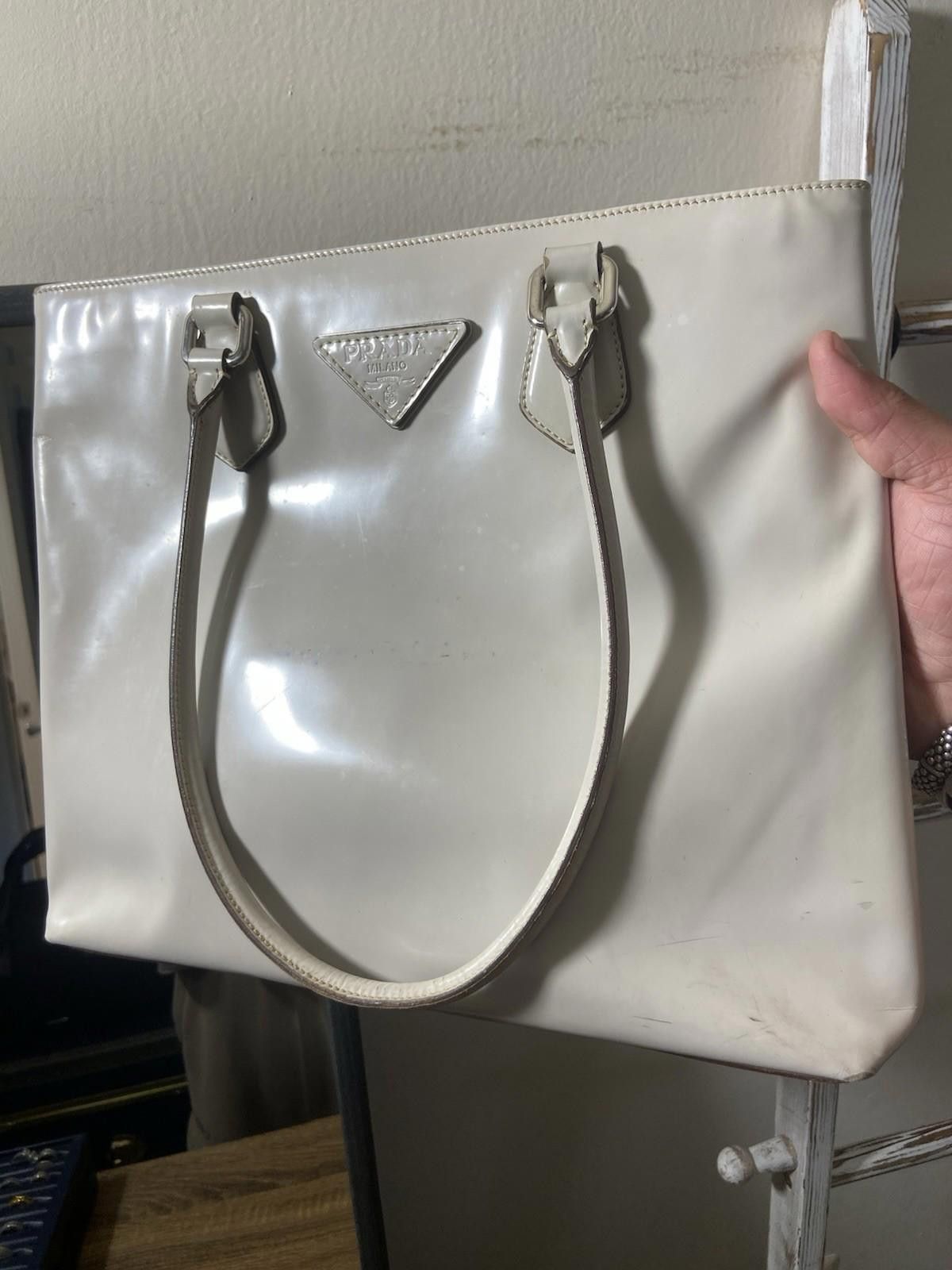 Prada Prada Spazzolato Glossy Beige Patent Leather Tote Bag, Read* Size ONE SIZE - 2 Thumbnail