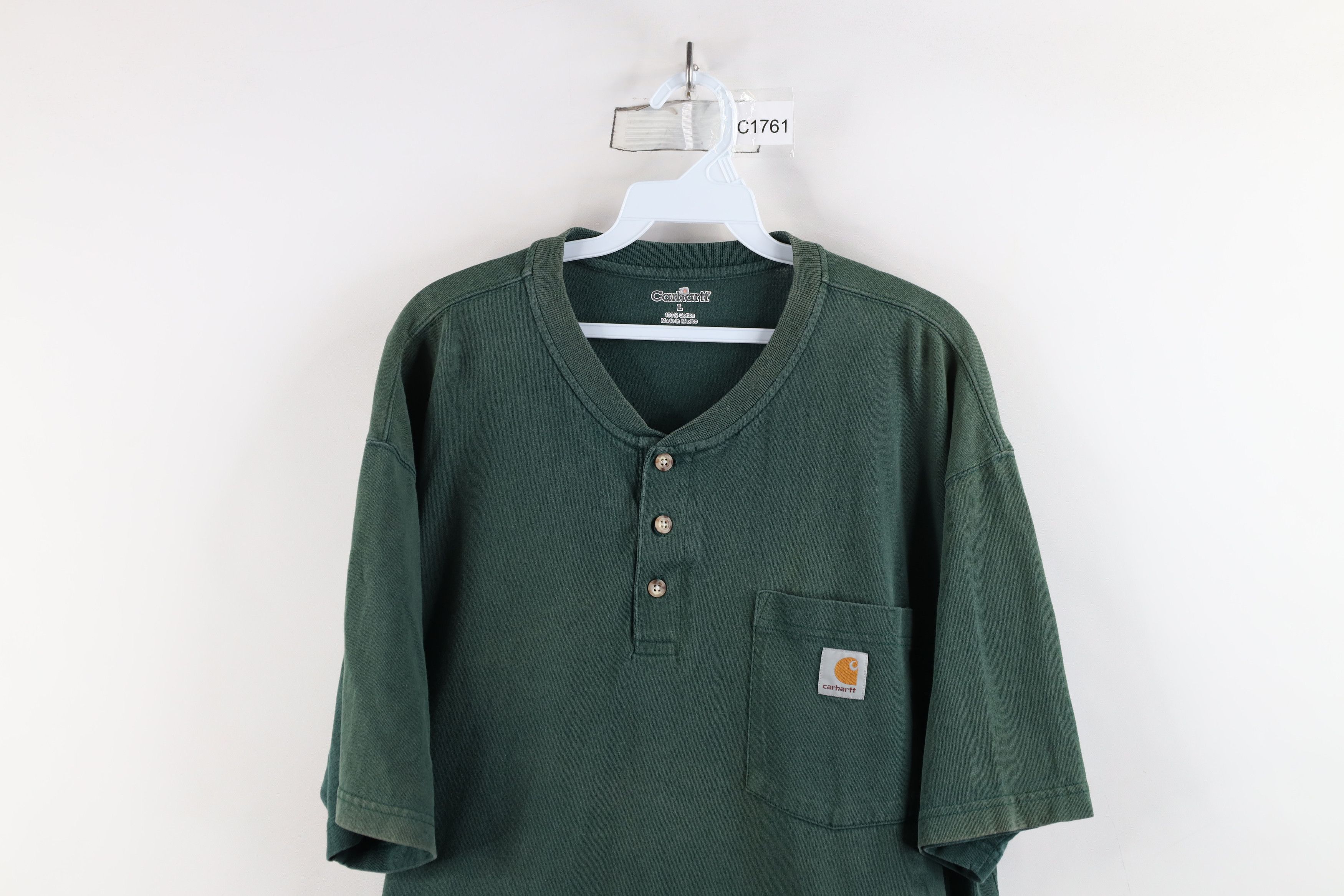 Carhartt × Vintage Vintage Y2K Carhartt Sun Faded Henley T-Shirt Green Cotton Size US L / EU 52-54 / 3 - 2 Thumbnail
