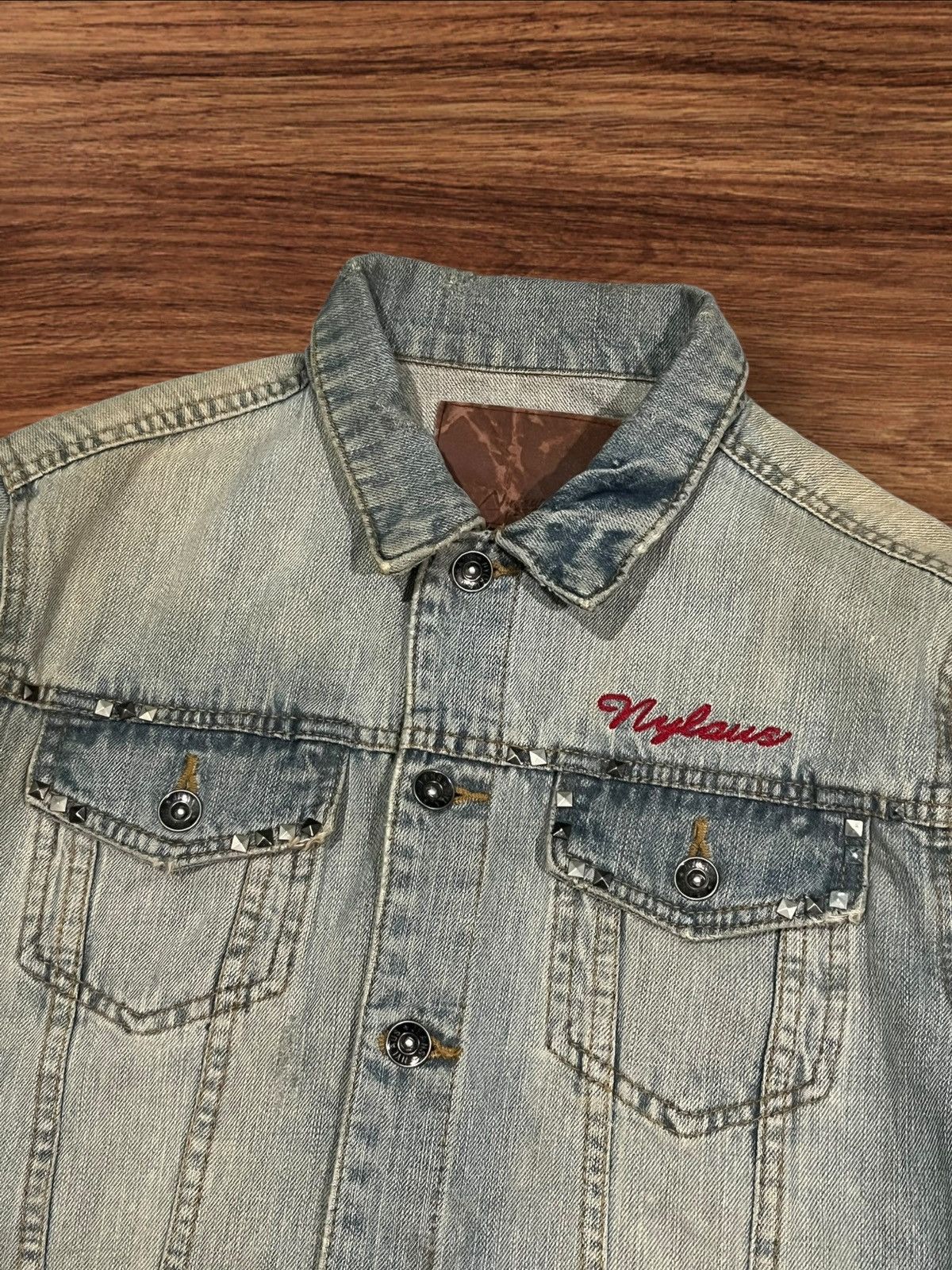 Hysteric Glamour × Japanese Brand × KMRii Nylaus Studded Wording Embroidery Mud Blue Wash Denim Jacket Size US M / EU 48-50 / 2 - 3 Thumbnail