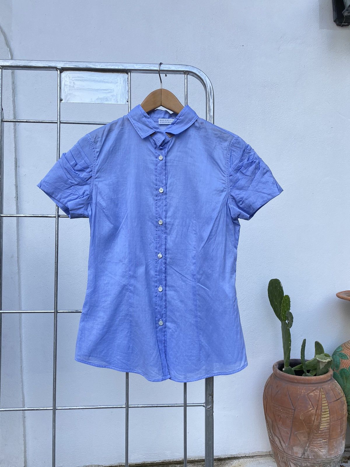 image of Brunello Cucinelli Layered Collar Ladies Blue Shirt, Women's (Size Medium)