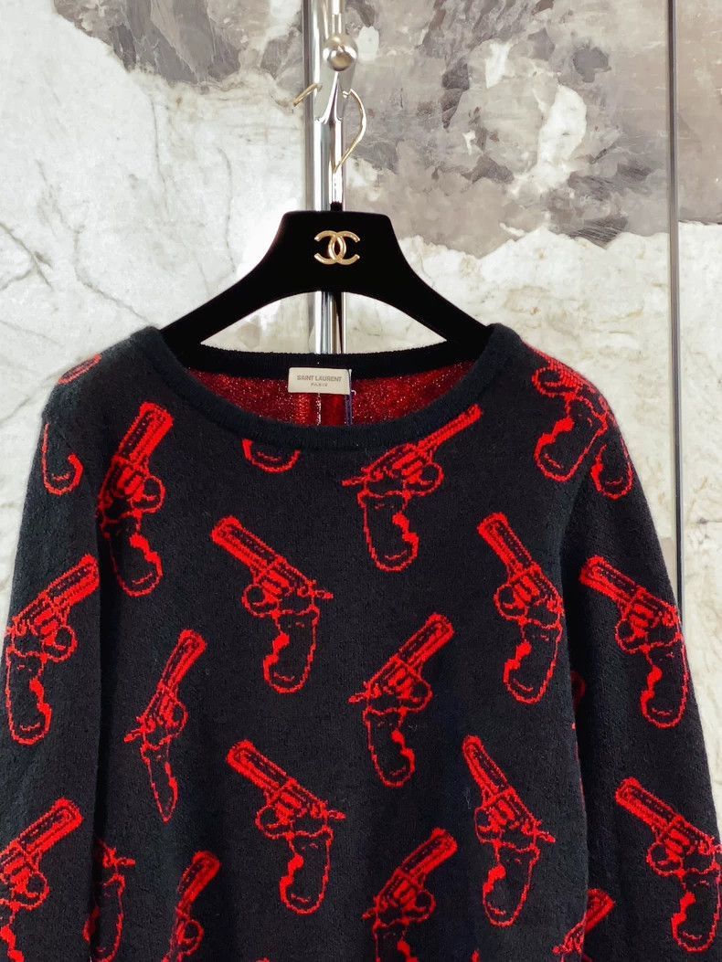 Saint Laurent Paris Saint Laurent Paris Red pistol printed wool knitted sweater Size US L / EU 52-54 / 3 - 3 Thumbnail