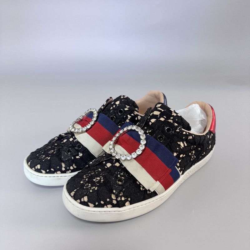 Gucci Gucci Lace-Trimmed Ace Low-Top Fashion Sneakers 0079 Size US 5 / IT 35 - 1 Thumbnail
