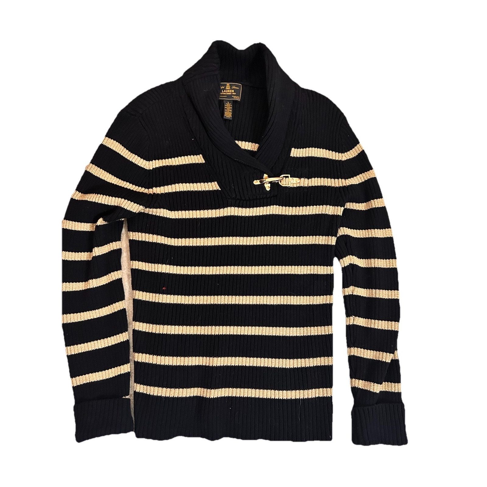 Ralph Lauren Ralph Lauren Ribbed Sweater Women’s L Blck Gold Cotton Vntg Size L / US 10 / IT 46 - 1 Thumbnail
