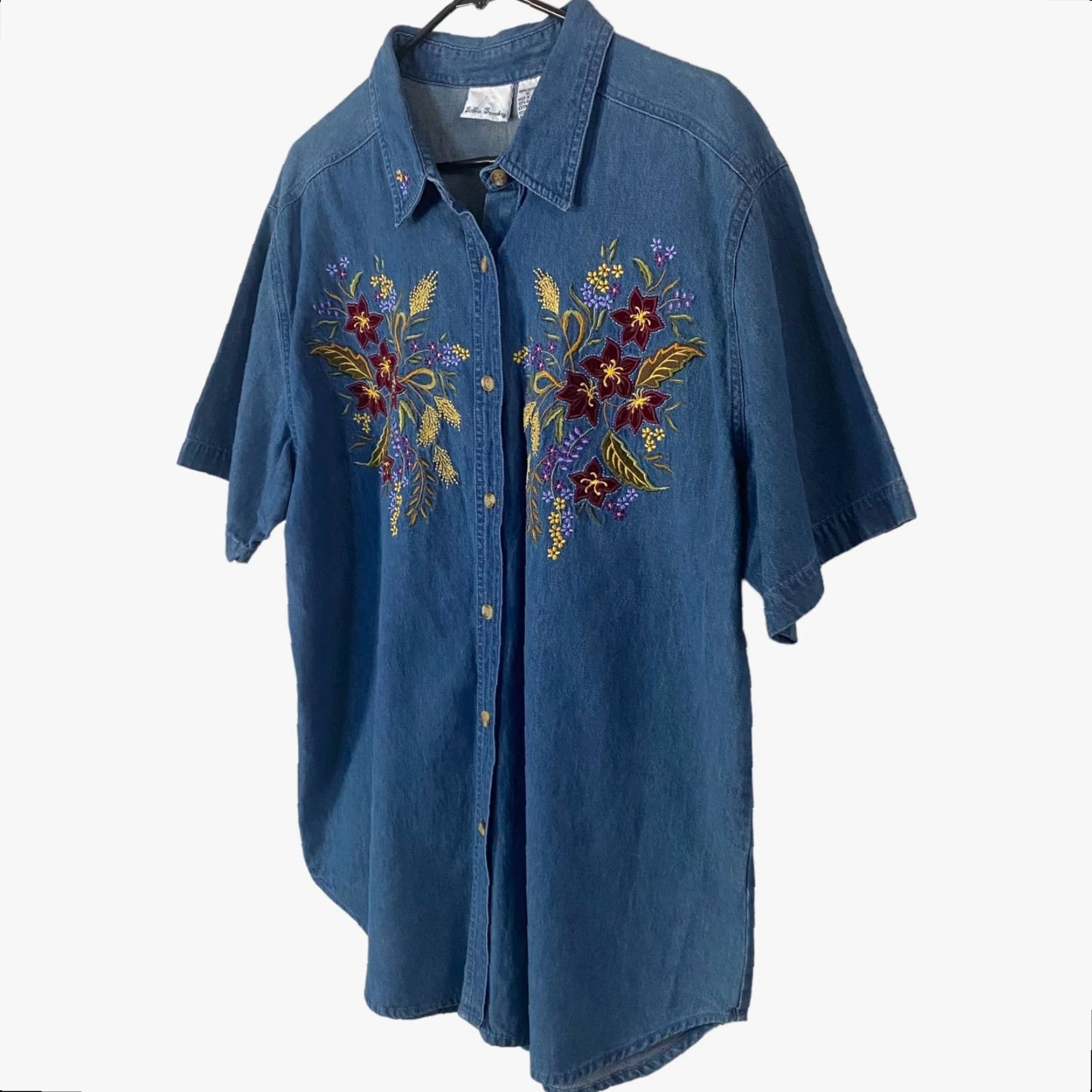 Vintage VINTAGE Bobbie Brooks Denim Shirt Embroidered Floral Print Button-Up Women's XL Blue Size XL / US 12-14 / IT 48-50 - 2 Thumbnail
