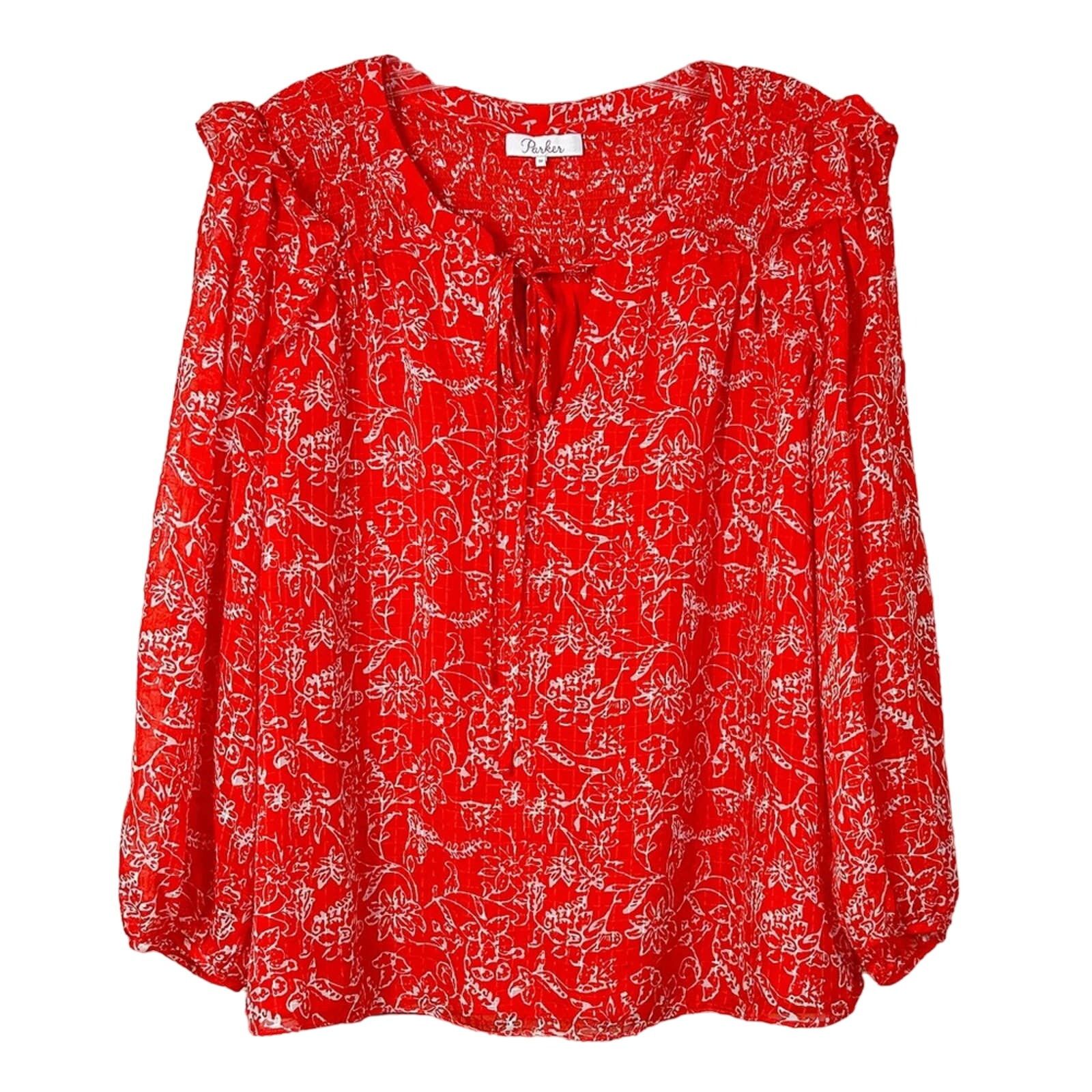Parker Parker Ruffle Shoulder Top Red Aurora, EUC, Medium MSRP $318 Size M / US 6-8 / IT 42-44 - 3 Thumbnail