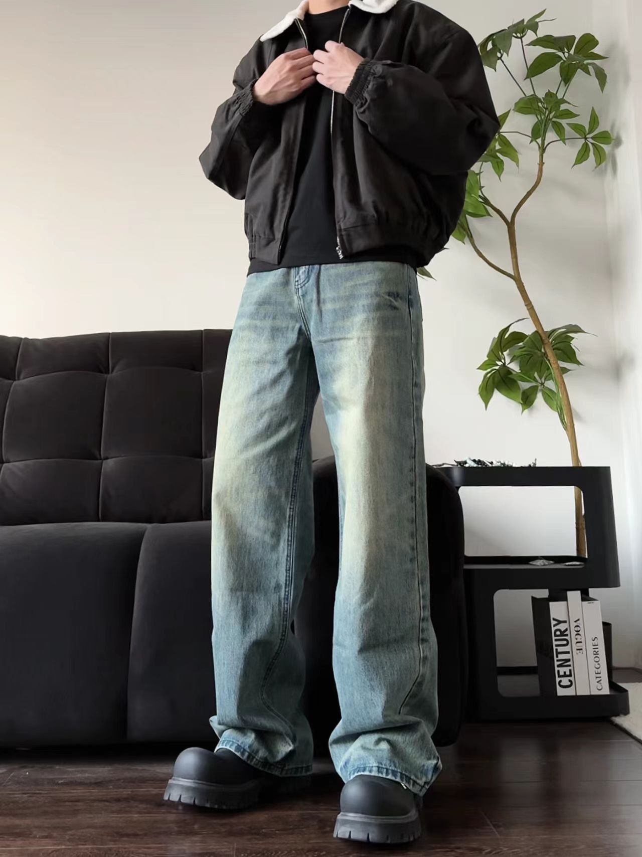 Vintage Gradient Washed and Aged Casual Jeans