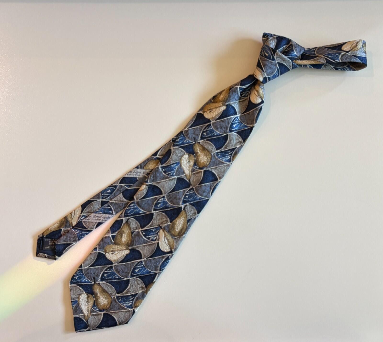 Ermenegildo Zegna Ermenegildo Zegna Tie Silk Navy Blue Grey Gold Pear Italy Size ONE SIZE - 5 Thumbnail