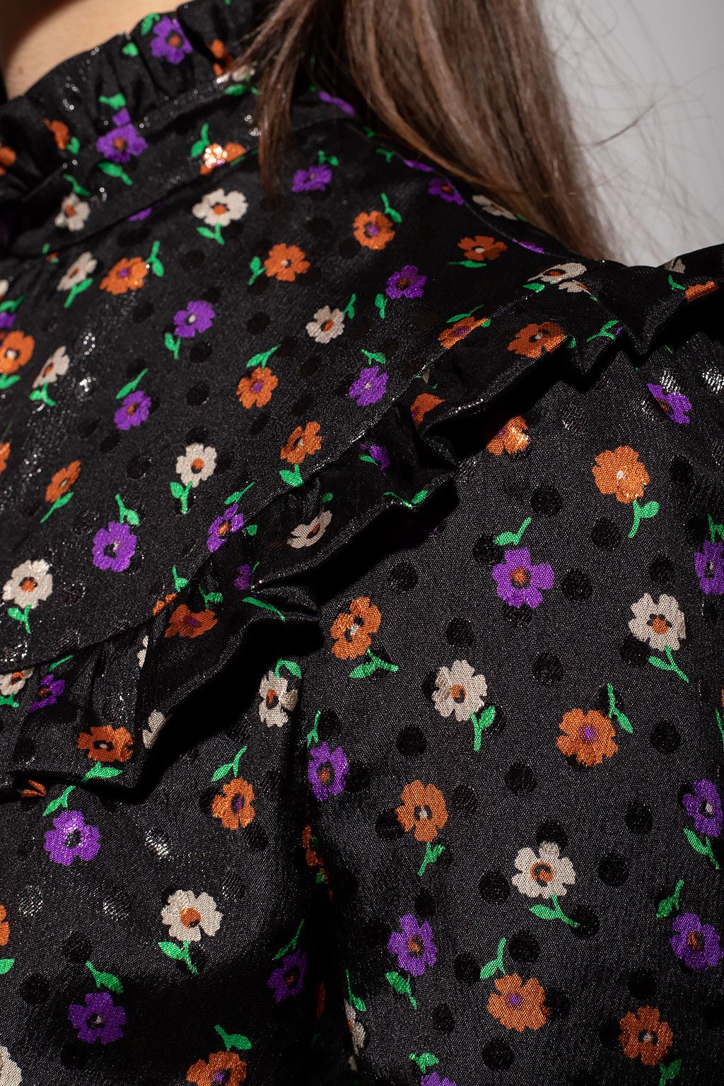 Saint Laurent Paris o1s1wg110924 Blouse Matte Shiny Lamé Floral Silk Multicolor Size S / US 4 / IT 40 - 5 Thumbnail