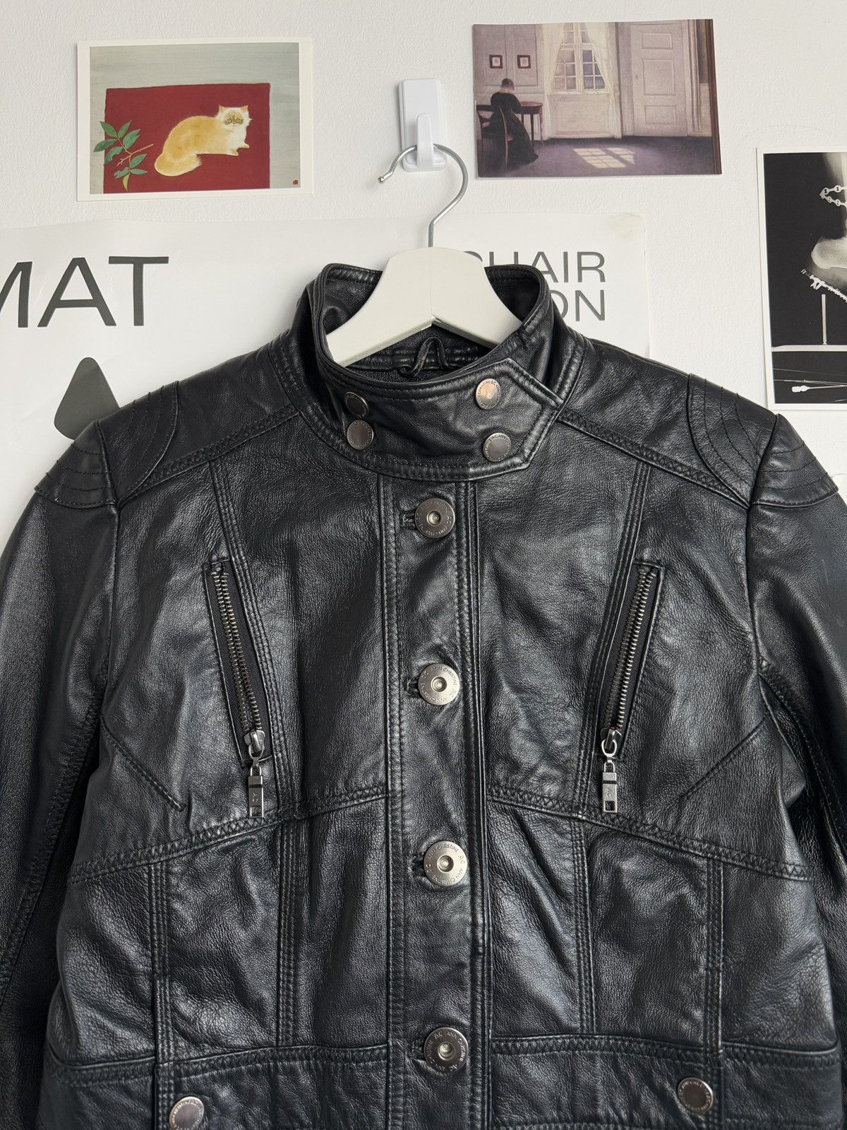 Vintage Black cropped moto biker leather jacket S archive 90s