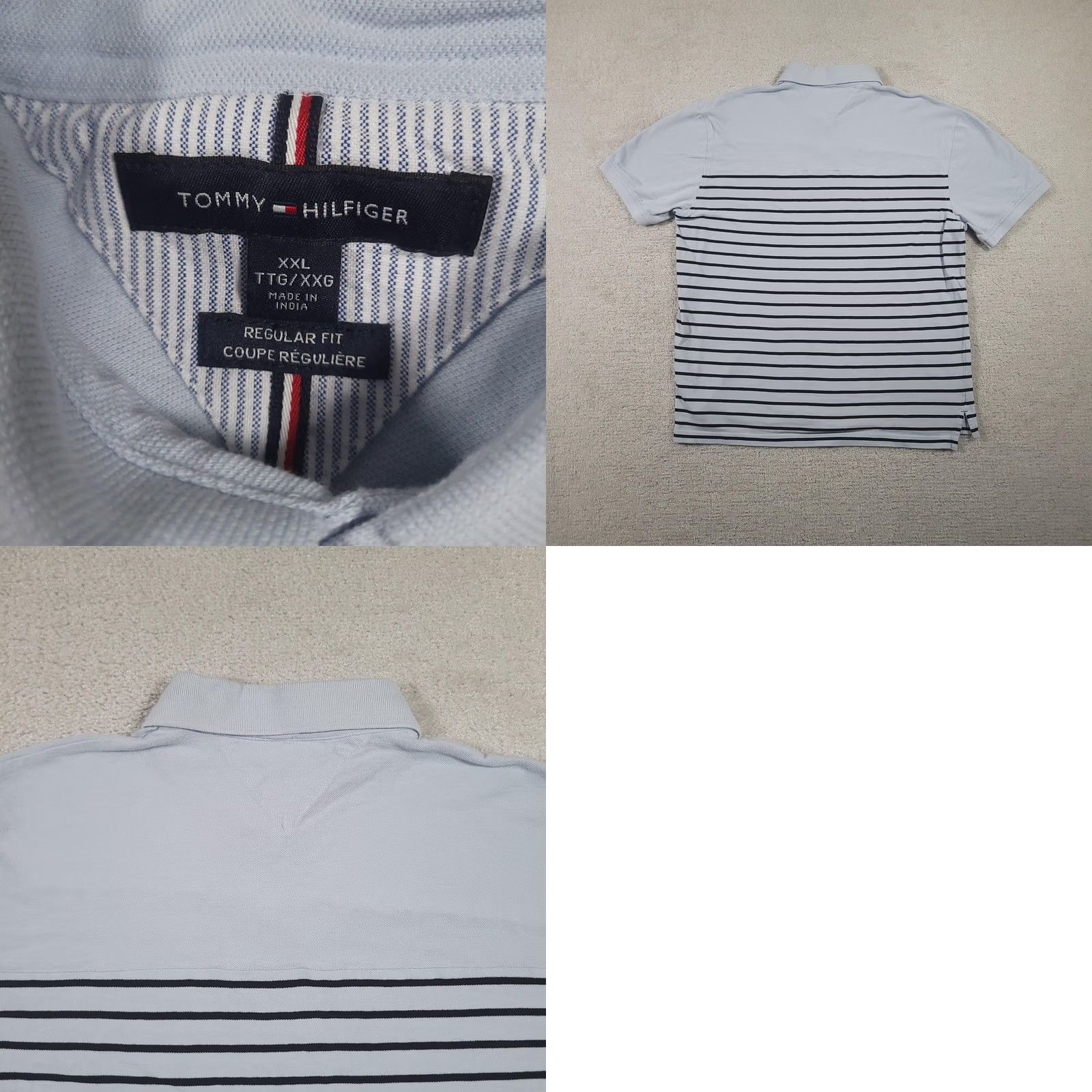 Tommy Hilfiger Tommy Hilfiger Polo Shirt Mens 2XL Light Blue Navy Striped Regular Fit Pique Size US XXL / EU 58 / 5 - 8 Thumbnail