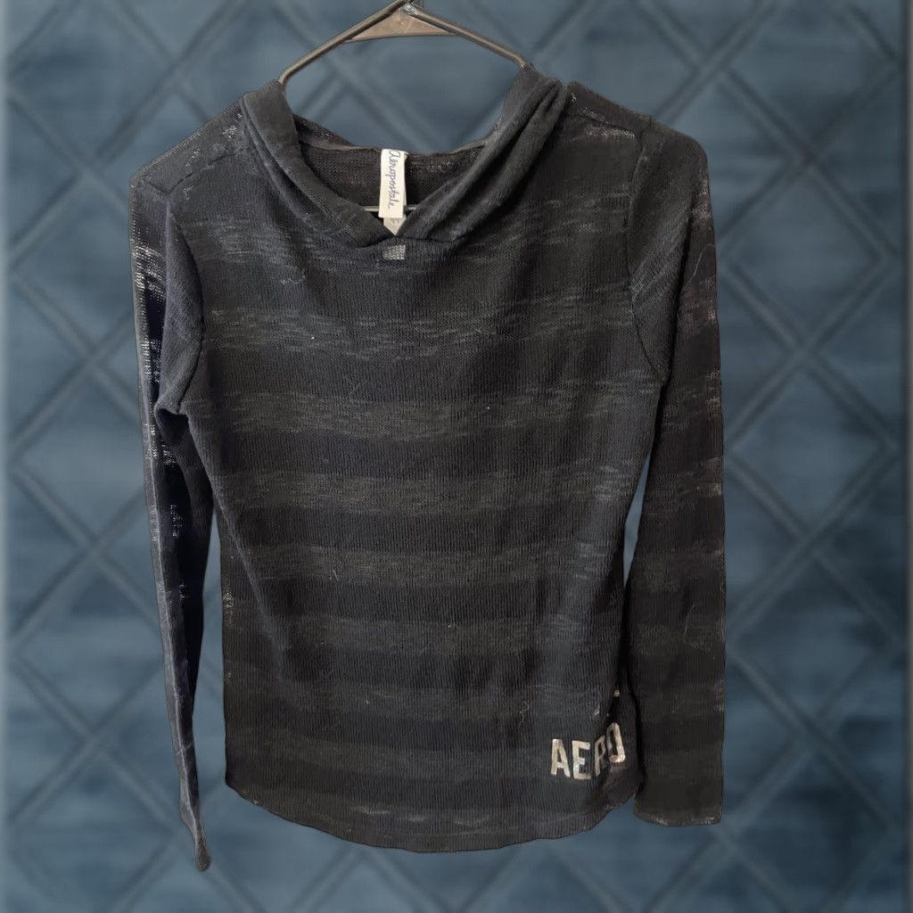 Aeropostale VINTAGE Aeropostale Hoodie Pullover Womens Small Black Casual Long Sleeve Cotton Blend Metal Theme Size S / US 4 / IT 40 - 1 Thumbnail