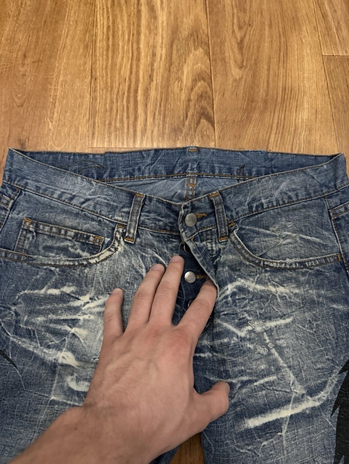 Other Y2K Jeans Embroidered Leather Dragon Rap Italy Made Sz 34/35 Size US 34 / EU 50 - 6 Thumbnail