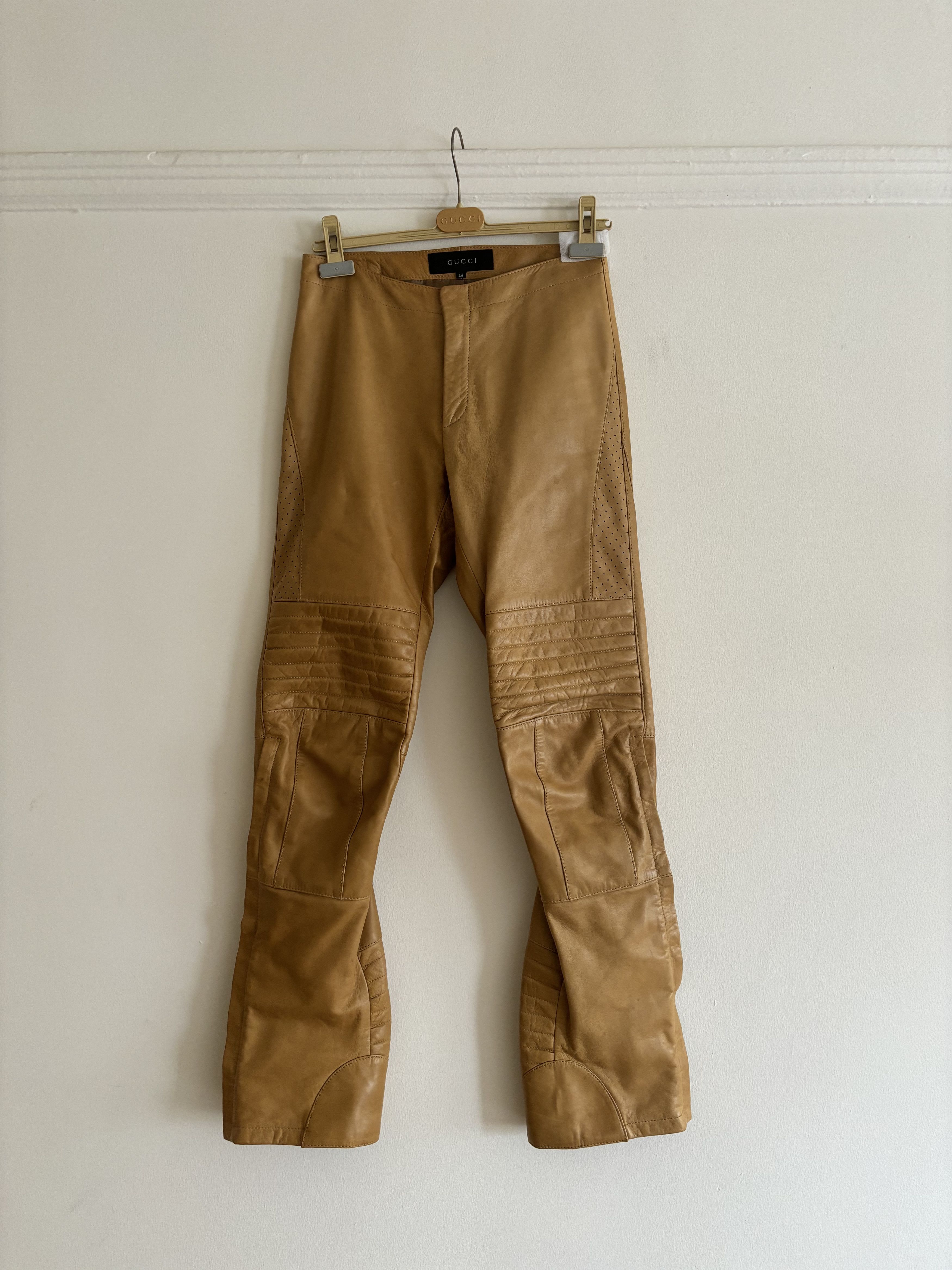 Gucci × Tom Ford Gucci by Tom Ford tan leather motorcycle pants, fw 2000 Size 30" / US 8 / IT 44 - 1 Thumbnail