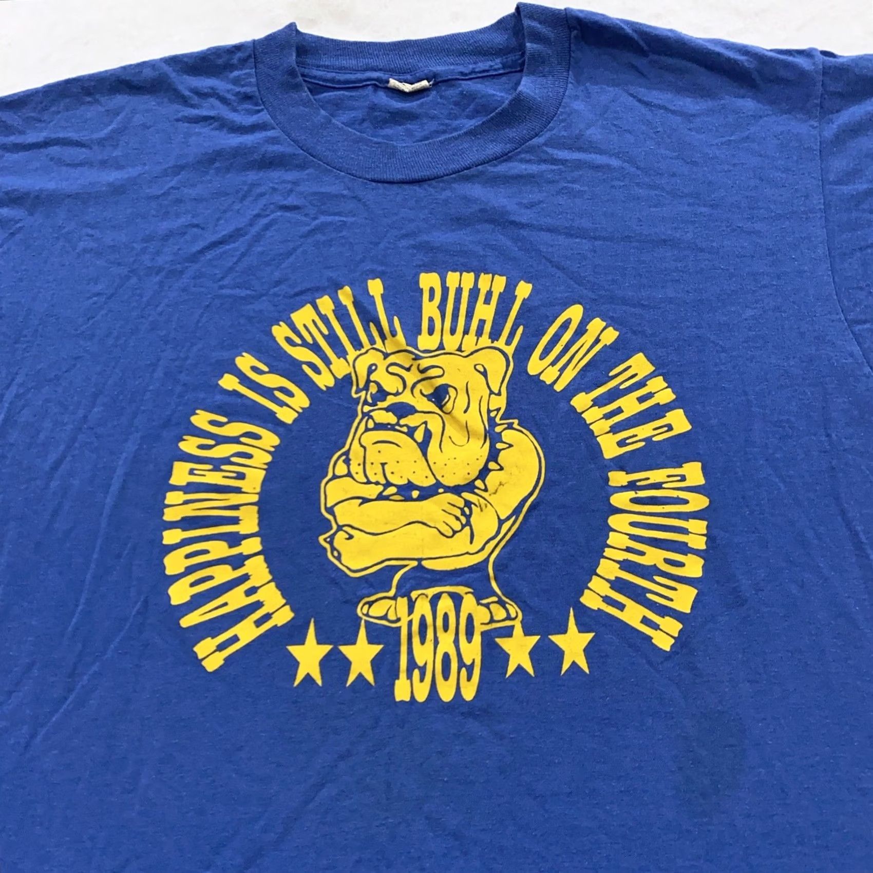 Vintage VINTAGE 1989 Buhl Minnesota 4th Of July T-Shirt LARGE blue 80s 90s Men Short Sleeve Crew Neck Cotton Polyester Bulldog Varsity? Size US L / EU 52-54 / 3 - 2 Thumbnail