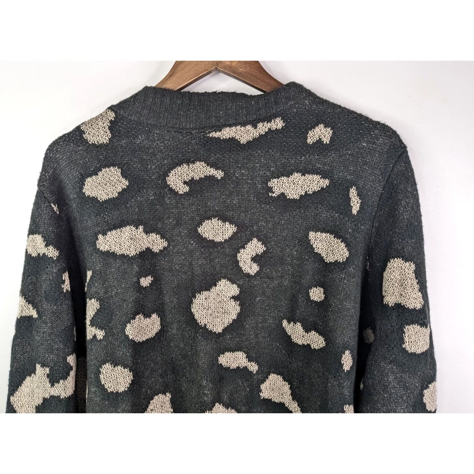 Vintage Lane Bryant Plus 22/24 Open Front Cardigan Sweater Black Animal Print Pockets Women Cardigan 22/24 Black Size 3XL / US 20-22 - 7 Thumbnail