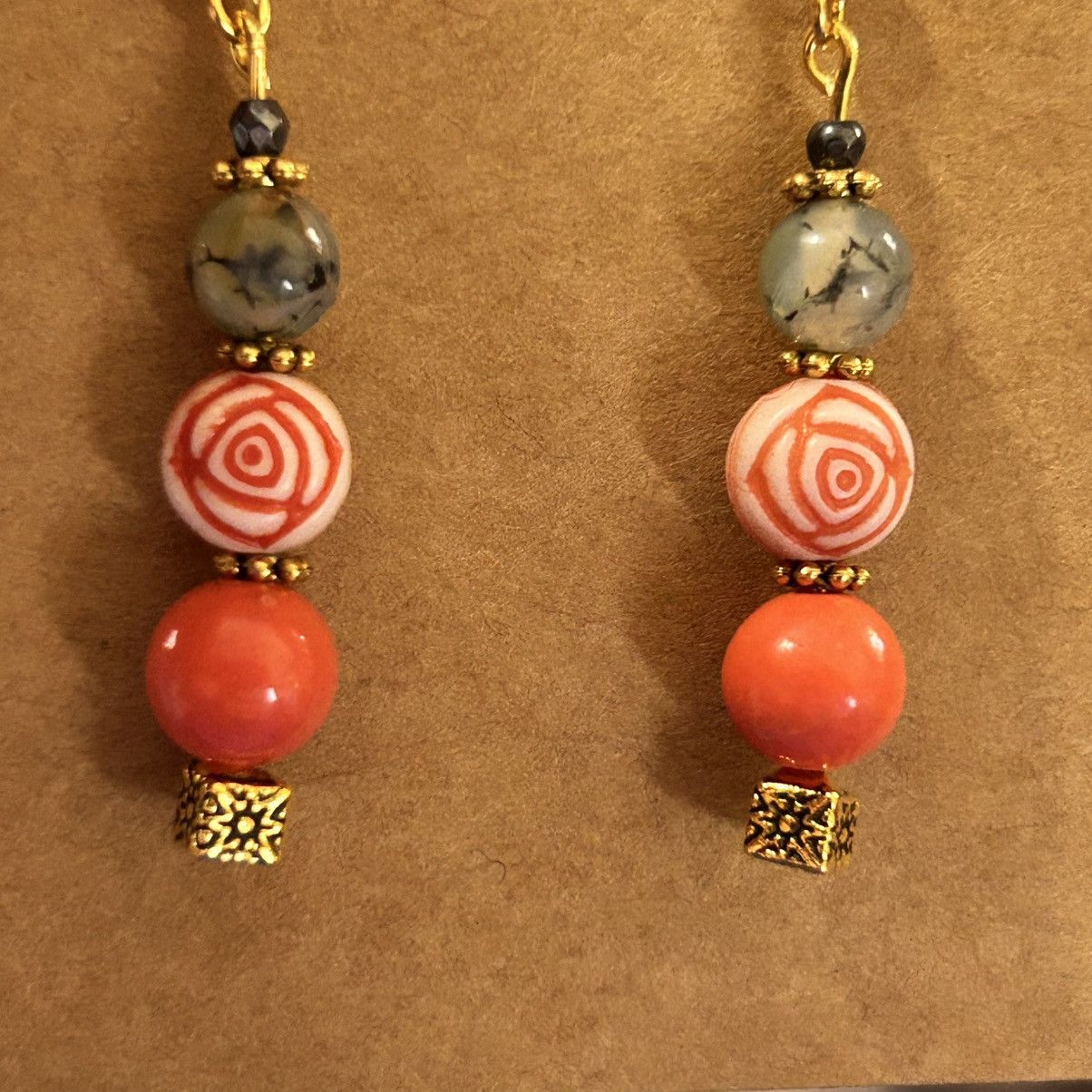 Handmade Handcrafted vintage bead dragon vein agate earrings Size ONE SIZE - 3 Thumbnail