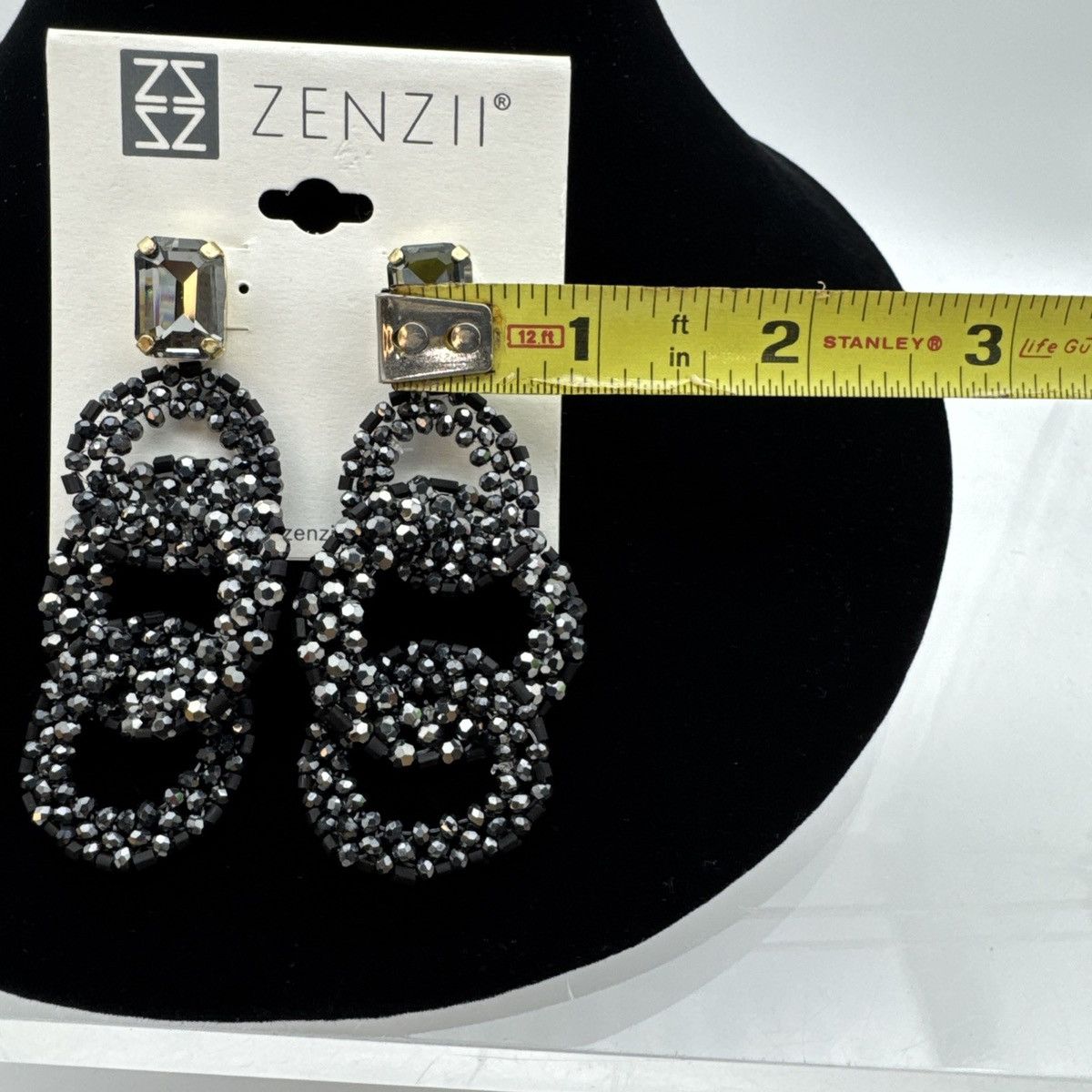 Other ZENZI Black Rhinestones Hanging Chandelier Post Earrings Size ONE SIZE - 3 Thumbnail