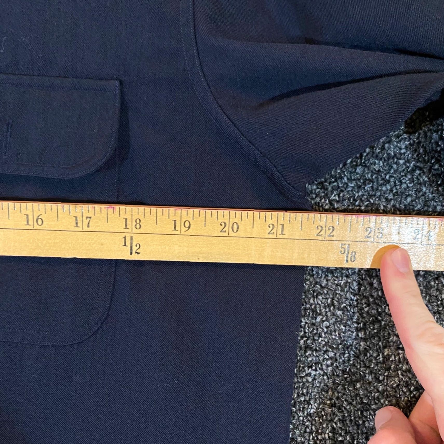 J Peterman Shirt Mens Medium 100% WOOL Navy Blue Button Down Long Sleeve Shirt