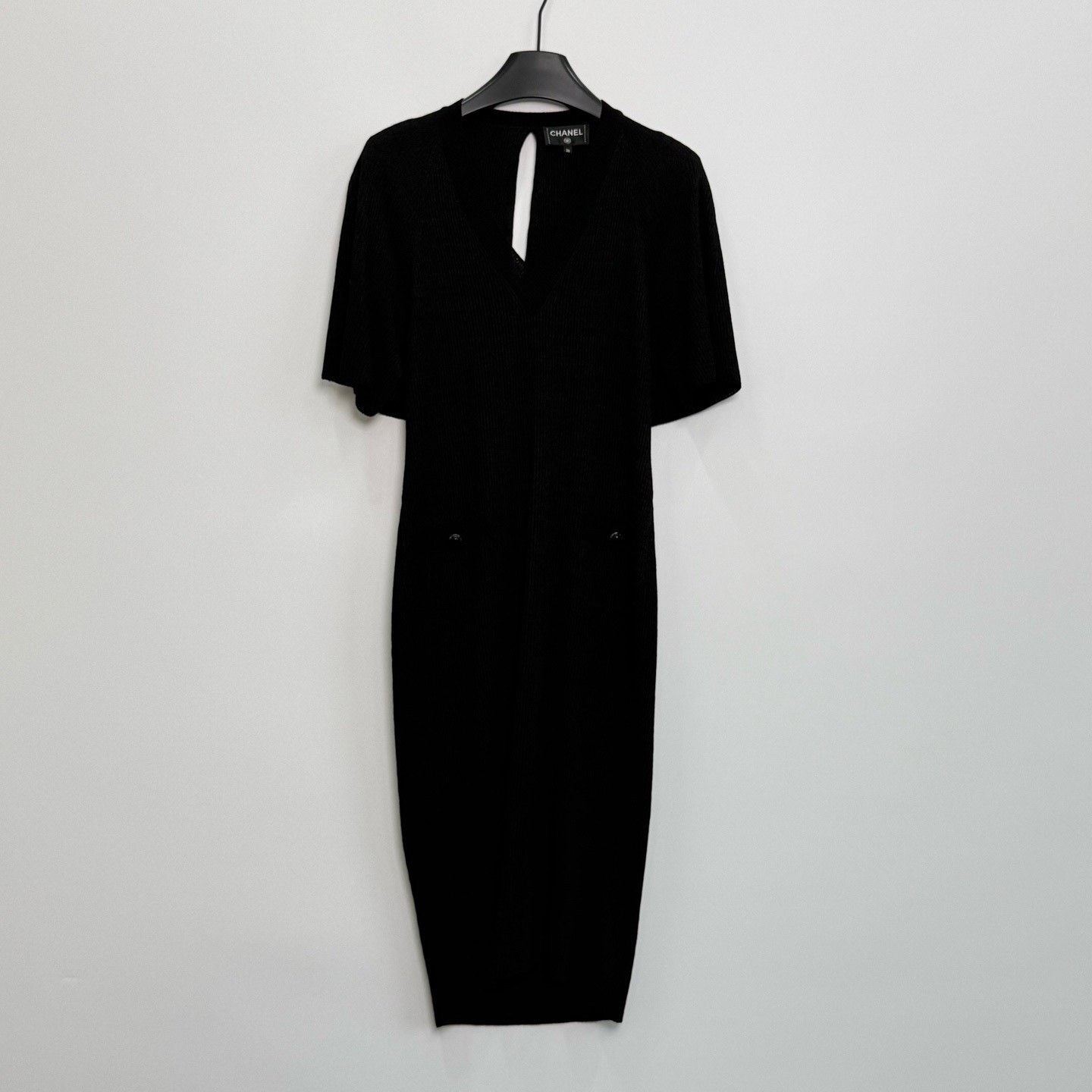 Chanel Chanel Black V-Neck Short-Sleeve Knit Dress Size XS / US 0-2 / IT 36-38 - 1 Thumbnail