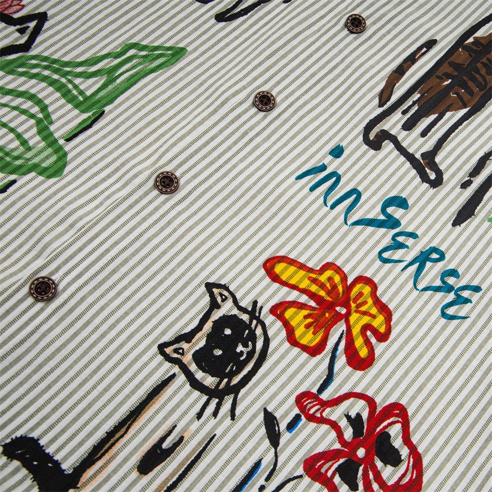 Japanese Brand Fun Cartoon Doodle Vertical Stripe Short-Sleeve Shirt Size US M / EU 48-50 / 2 - 4 Thumbnail