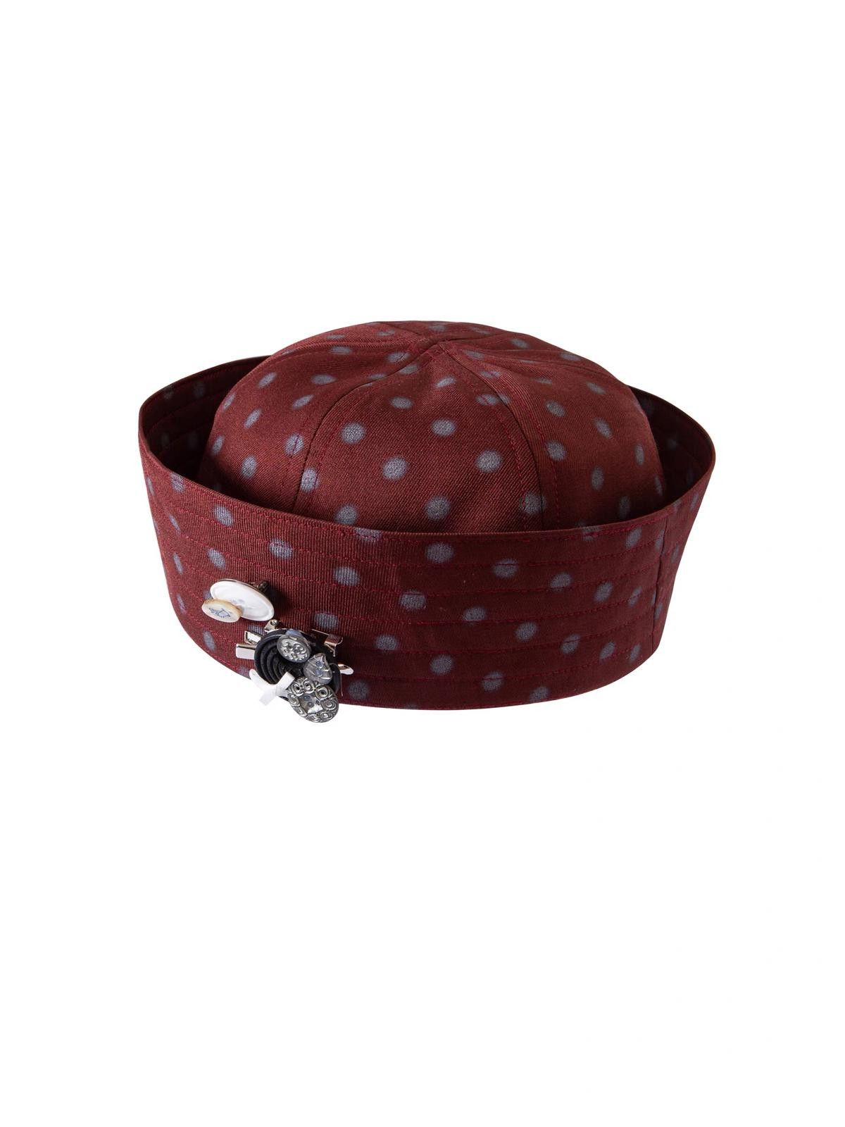 Japanese Brand Y2k Retro Burgundy Polka Dot Sailor Hat Y2K French Girl Size ONE SIZE - 5 Thumbnail