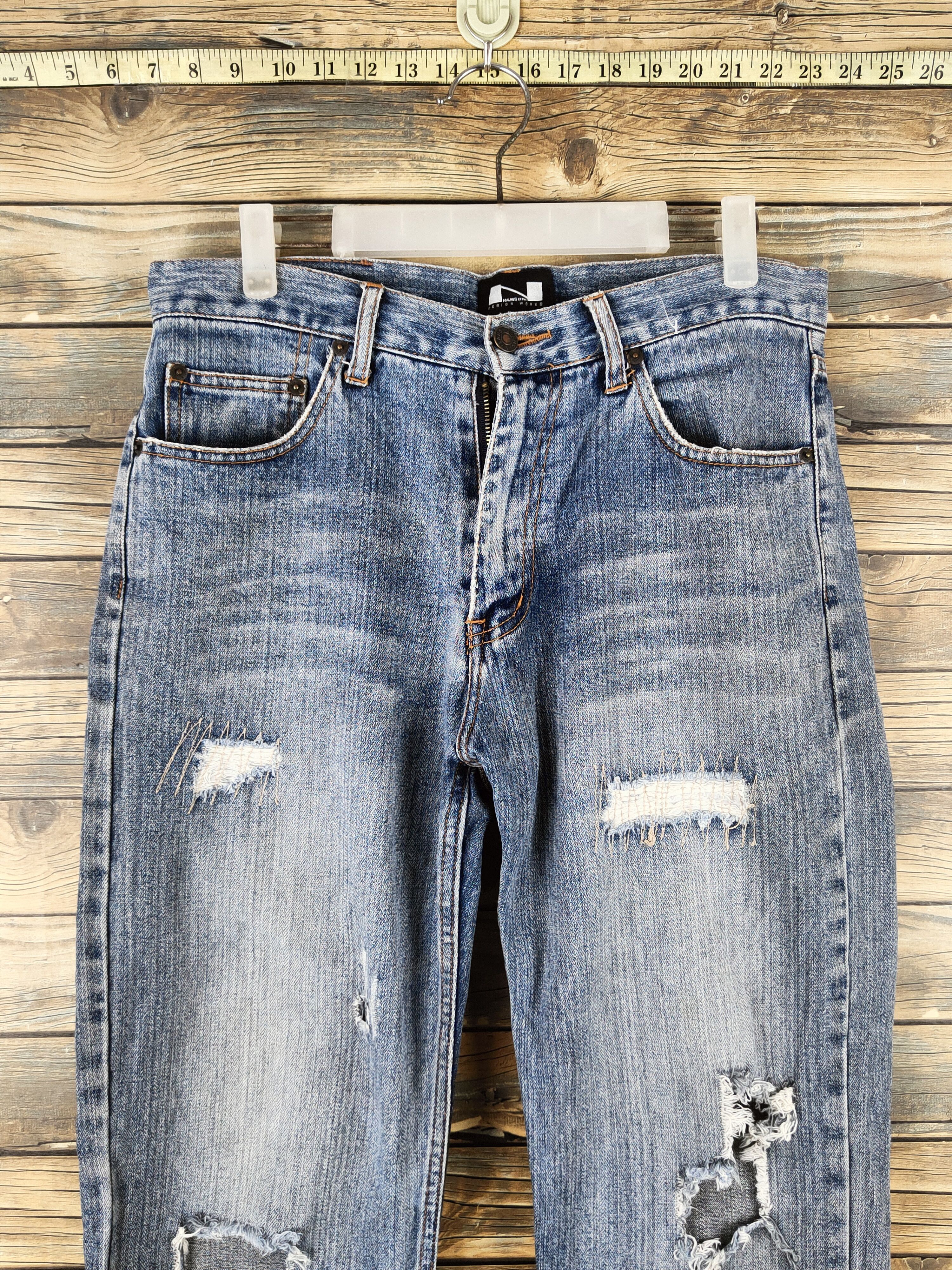 Japanese Brand DL Nylaus Blue Distressed Ripped Jeans #46-104 Size US 32 / EU 48 - 2 Thumbnail