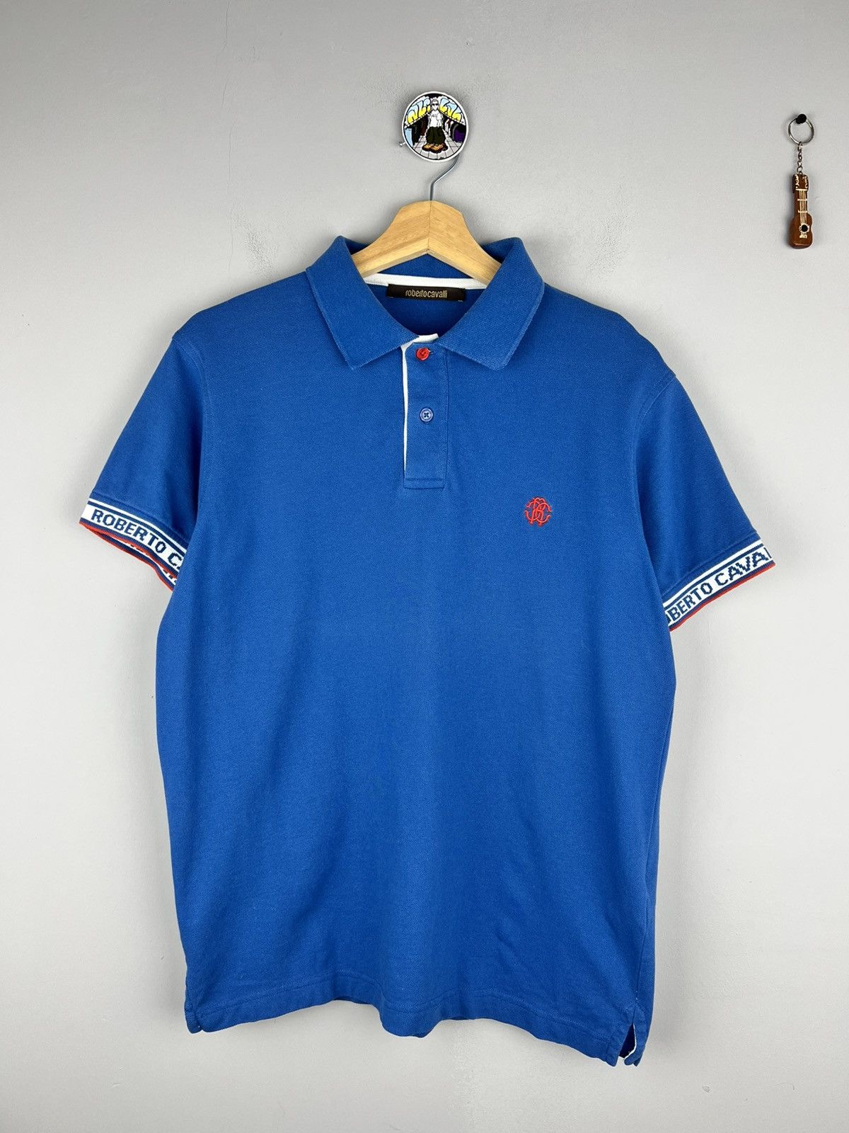 Designer × Roberto Cavalli Roberto Cavalli Blue Polo Shirt sleeve logos Size US L / EU 52-54 / 3 - 1 Thumbnail