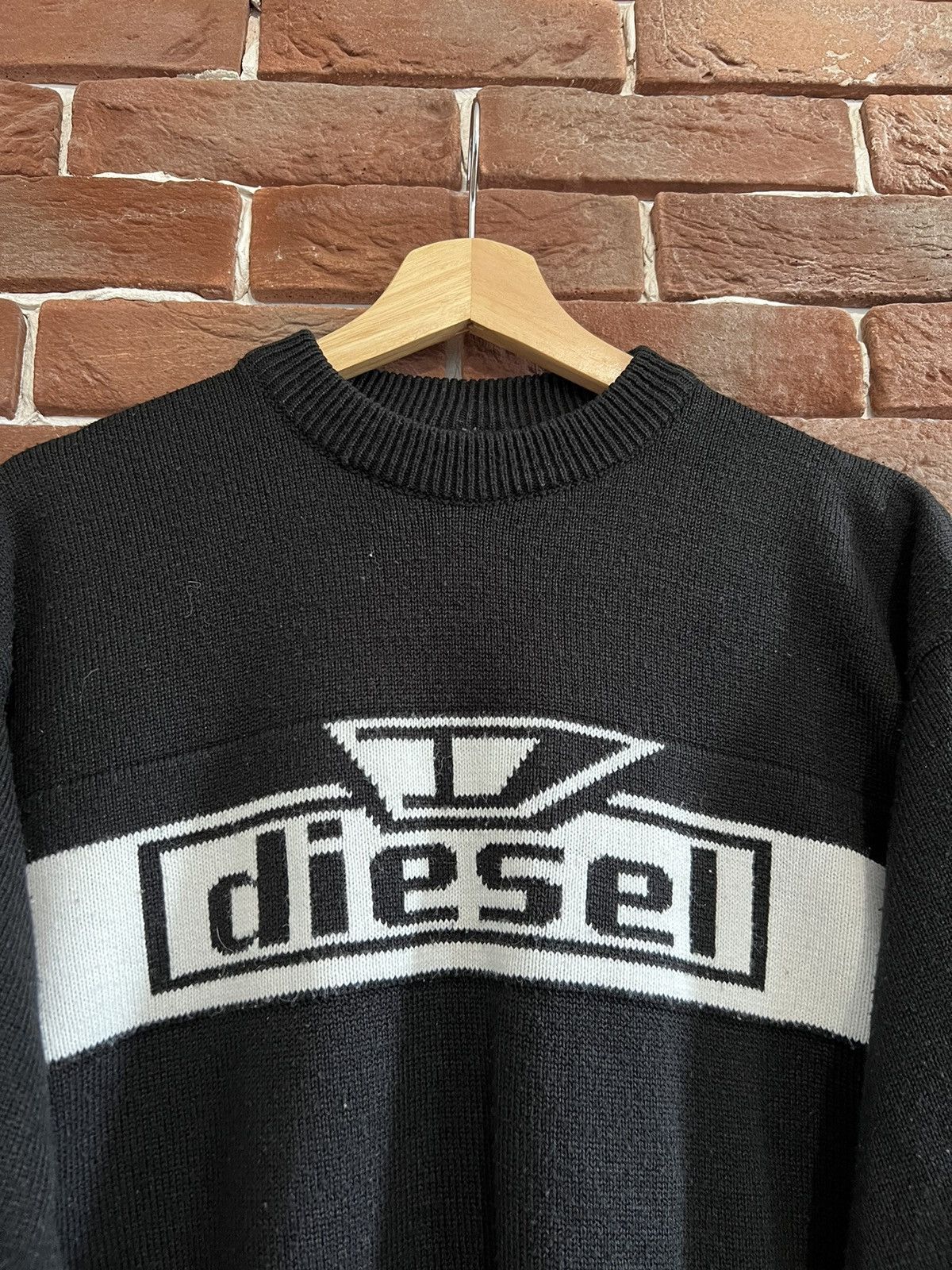 Diesel Diesel Knit Sweater Vintage 90s Spellout Logo Hype Black XL Size US XL / EU 56 / 4 - 2 Thumbnail