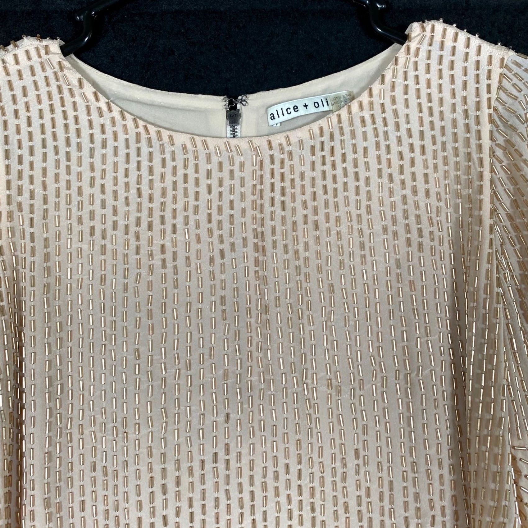 Alice + Olivia Alice + Olivia Womens Blouse Champagne Bernice Beaded Ruffle Sleeve Back Zip XS Size XS / US 0-2 / IT 36-38 - 2 Thumbnail