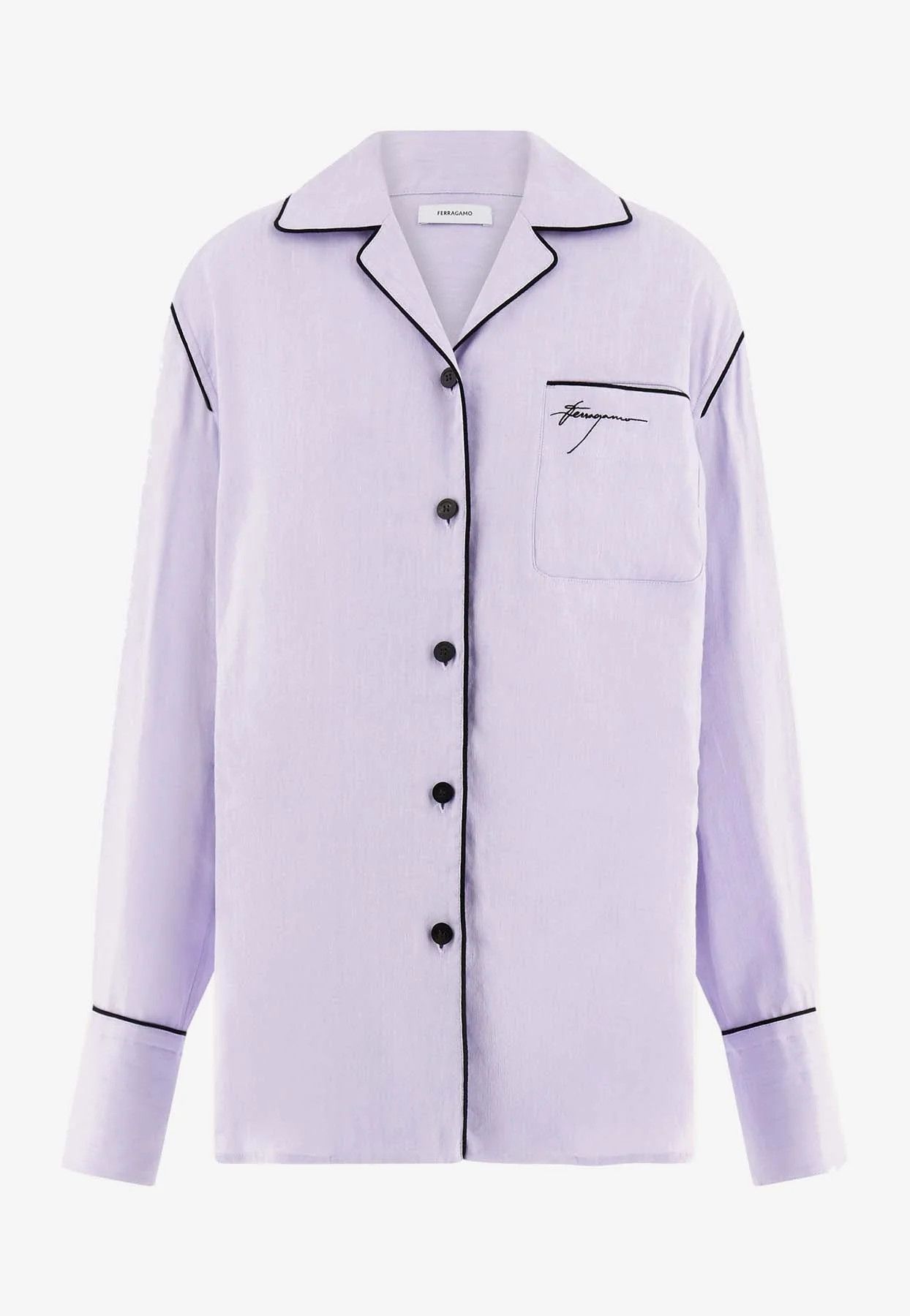 Salvatore Ferragamo o1s1rm0126 Logo Pajama Shirt in Purple Size M / US 6-8 / IT 42-44 - 1 Thumbnail