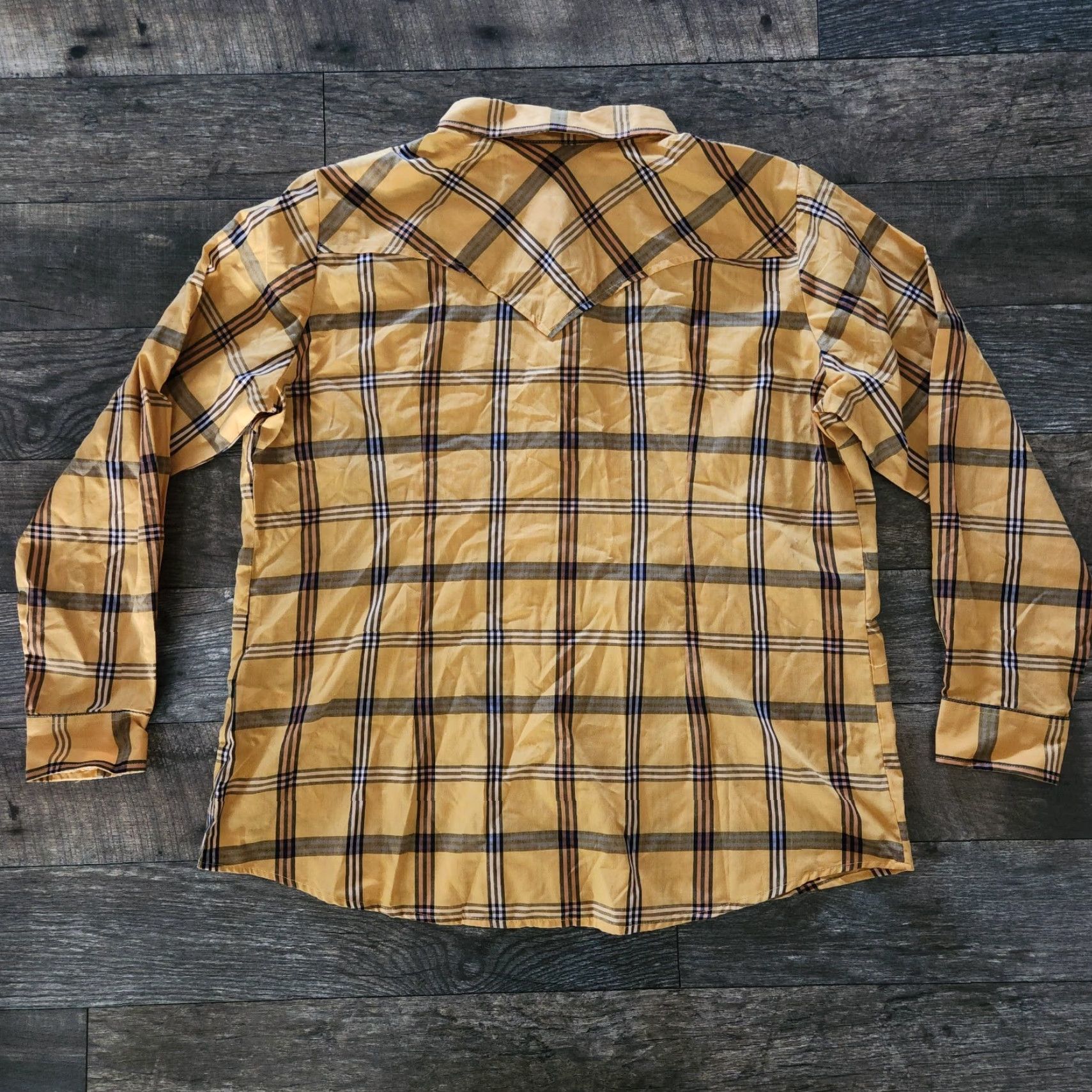 Wrangler Wrangler Mens XXL Pearl Snap Yellow Plaid Western Shirt Cowboy Shirt Cowboy Western Button-Up Long Sleeve Pearl Snap Pockets Vintage No Size US XXL / EU 58 / 5 - 5 Thumbnail