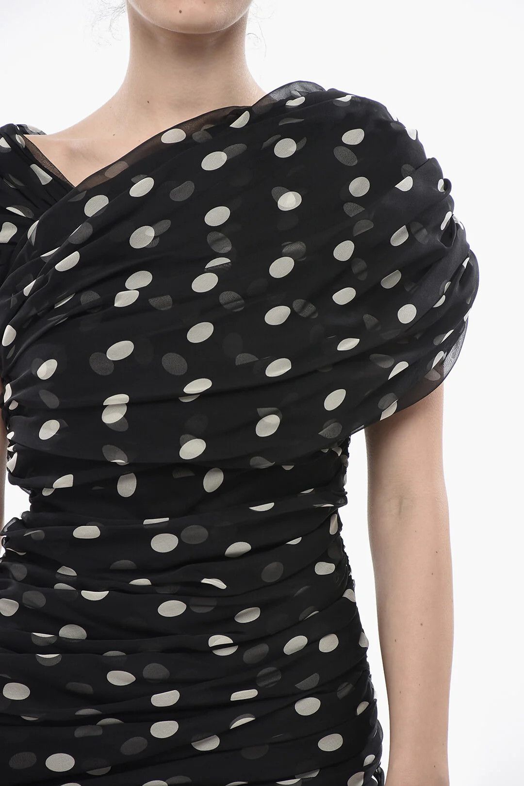 Saint Laurent Paris og1mm0326 Silk Chiffon Draped Dress in Black Size M / US 6-8 / IT 42-44 - 3 Thumbnail