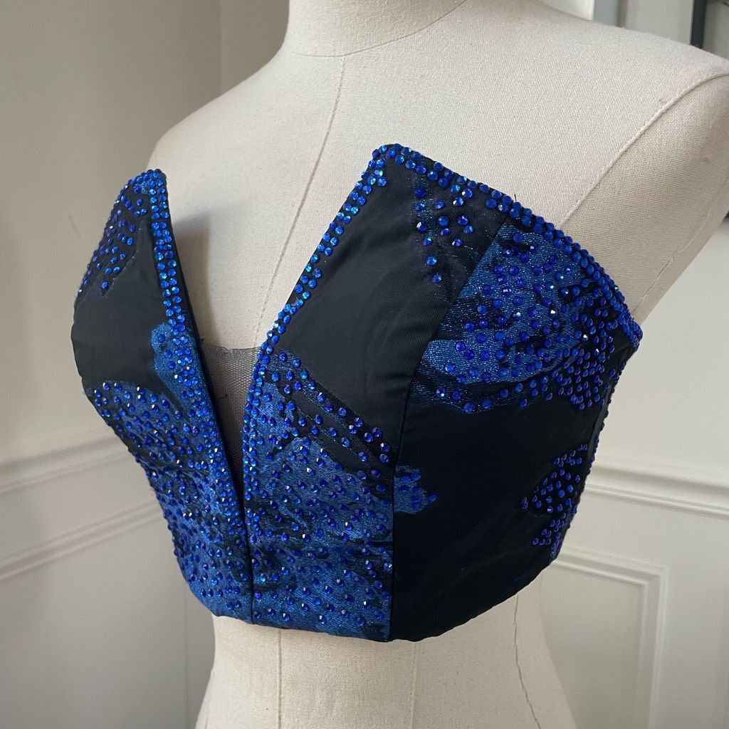 Other Ellie Wilde Formal Bandeau Crop Top Bustier Cobalt Blue Blac Size S / US 4 / IT 40 - 2 Thumbnail