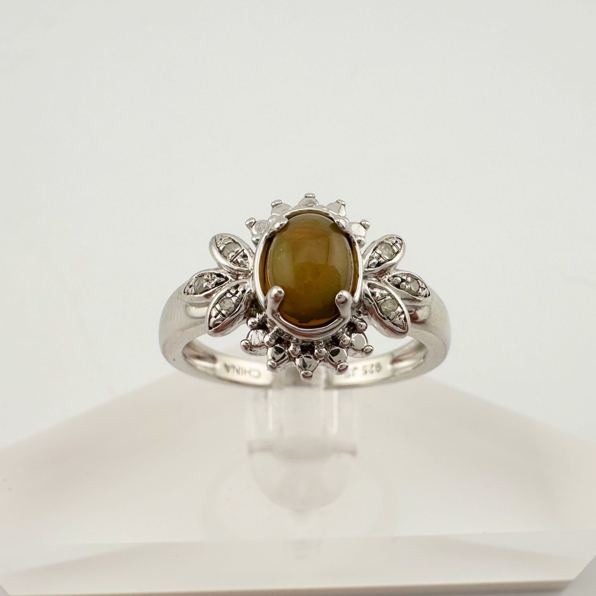 Other Natural Cabochon Australian Opal Ring with Small Diamond Si Size ONE SIZE - 7 Thumbnail
