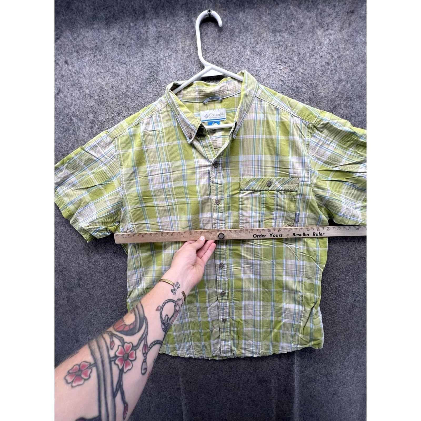 Vintage Columbia Shirt Mens Large Green Plaid Short Sleeve Button Front Casual Woven Size US L / EU 52-54 / 3 - 4 Thumbnail