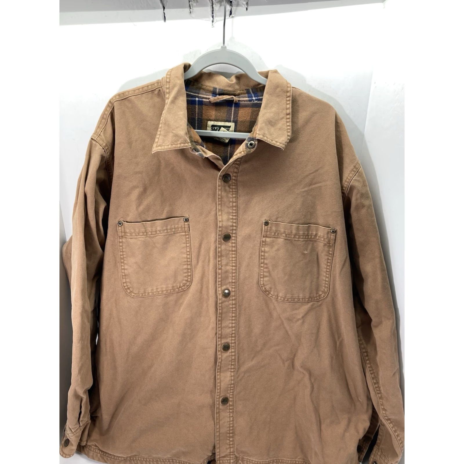 SafTbak VINTAGE Saftbak Shirt Jacket Shacket Men XL Khaki Duck Canvas Snap Flannel Lined Pockets Size US XL / EU 56 / 4 - 2 Thumbnail