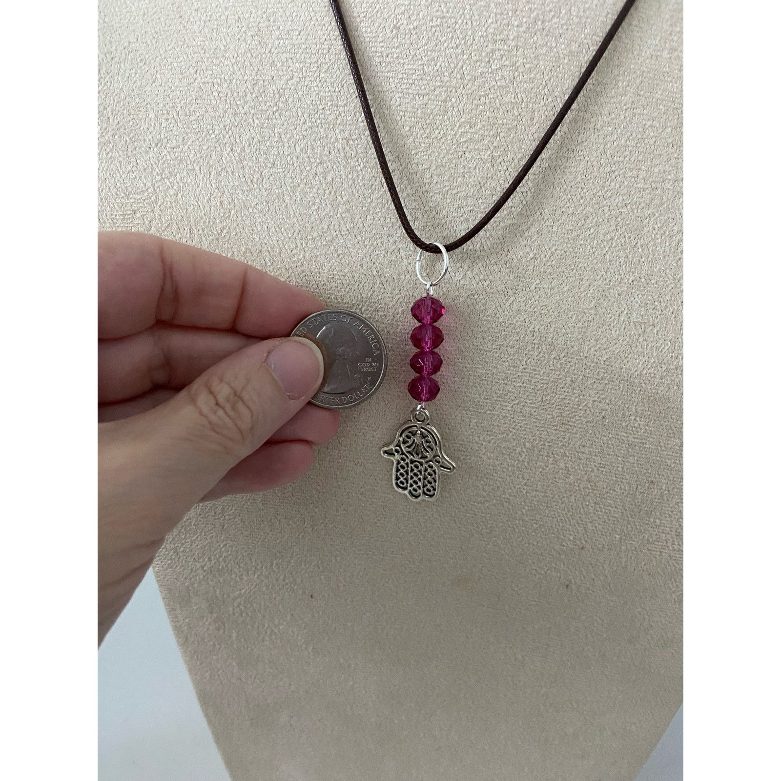 Handmade Handmade hamsa necklace with wine colored glass beads Size ONE SIZE - 2 Thumbnail