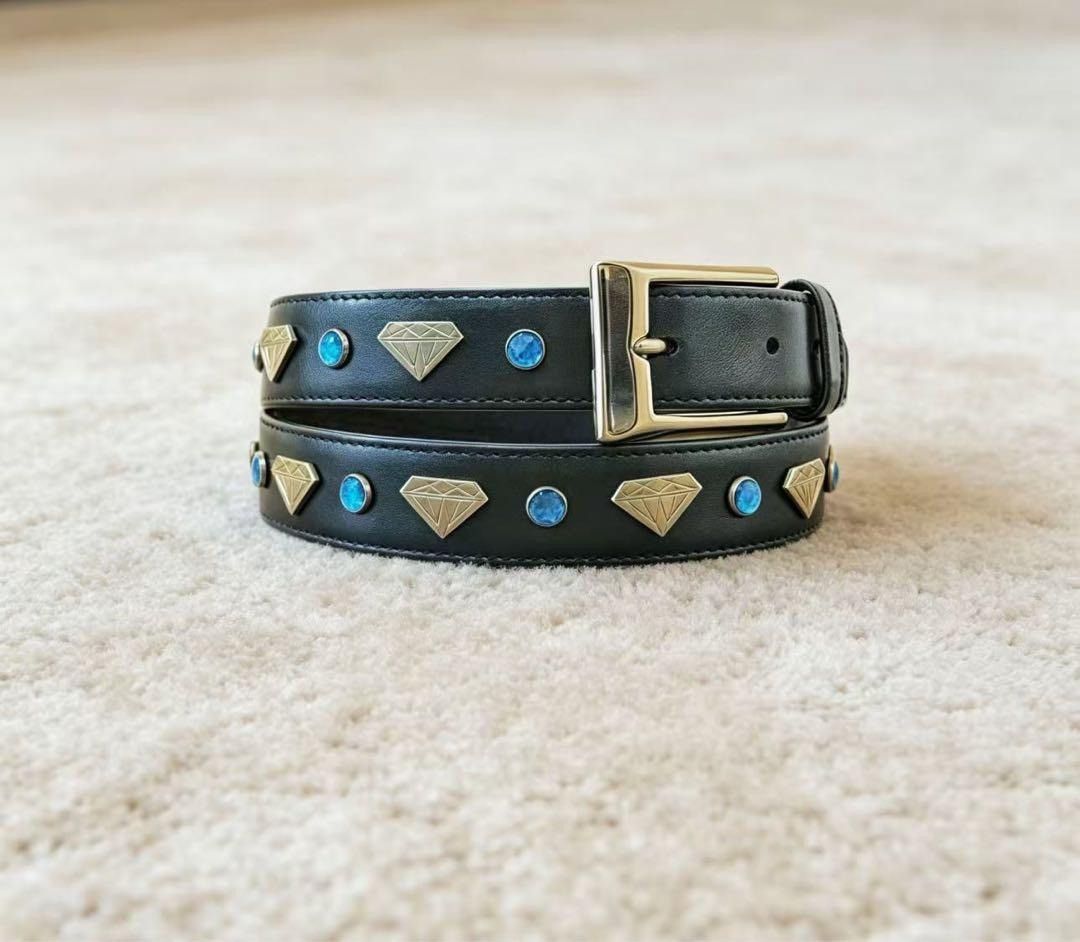 AW01 “D.A.V.F” bijou studded metallic leather belt